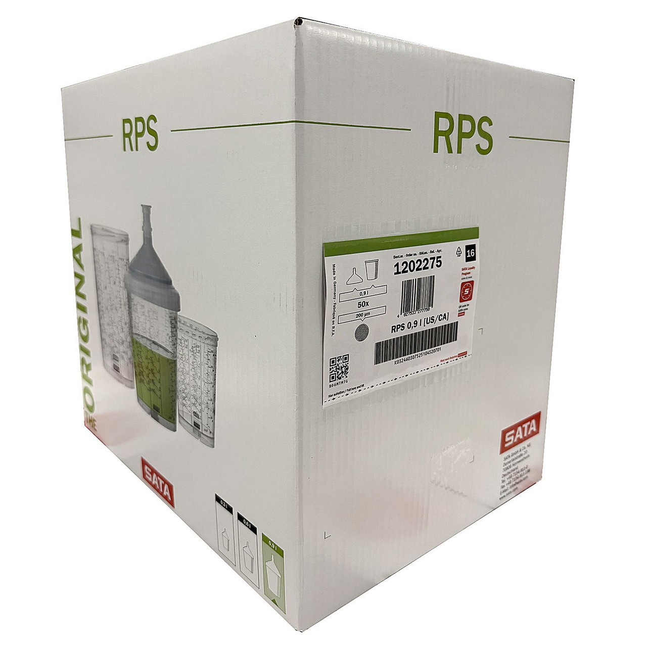 SATA(R) RPS Cup, 0.9L, Std Lid, 200m Plug-In Sieve, 50 Pk