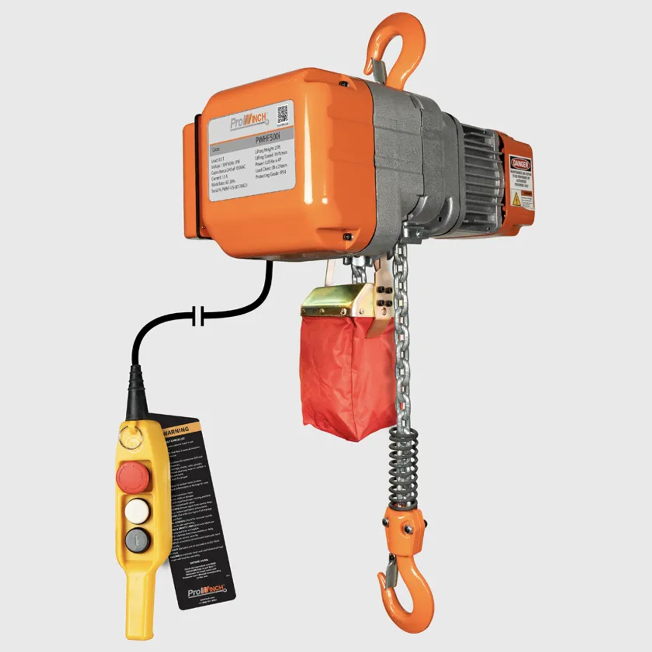 Prowinch 1/2 ton 1100 lb 220~240V 1 Speed Electric Chain Hoist 20 ft. G80 Chain H2 Duty 1200-PWHF500i