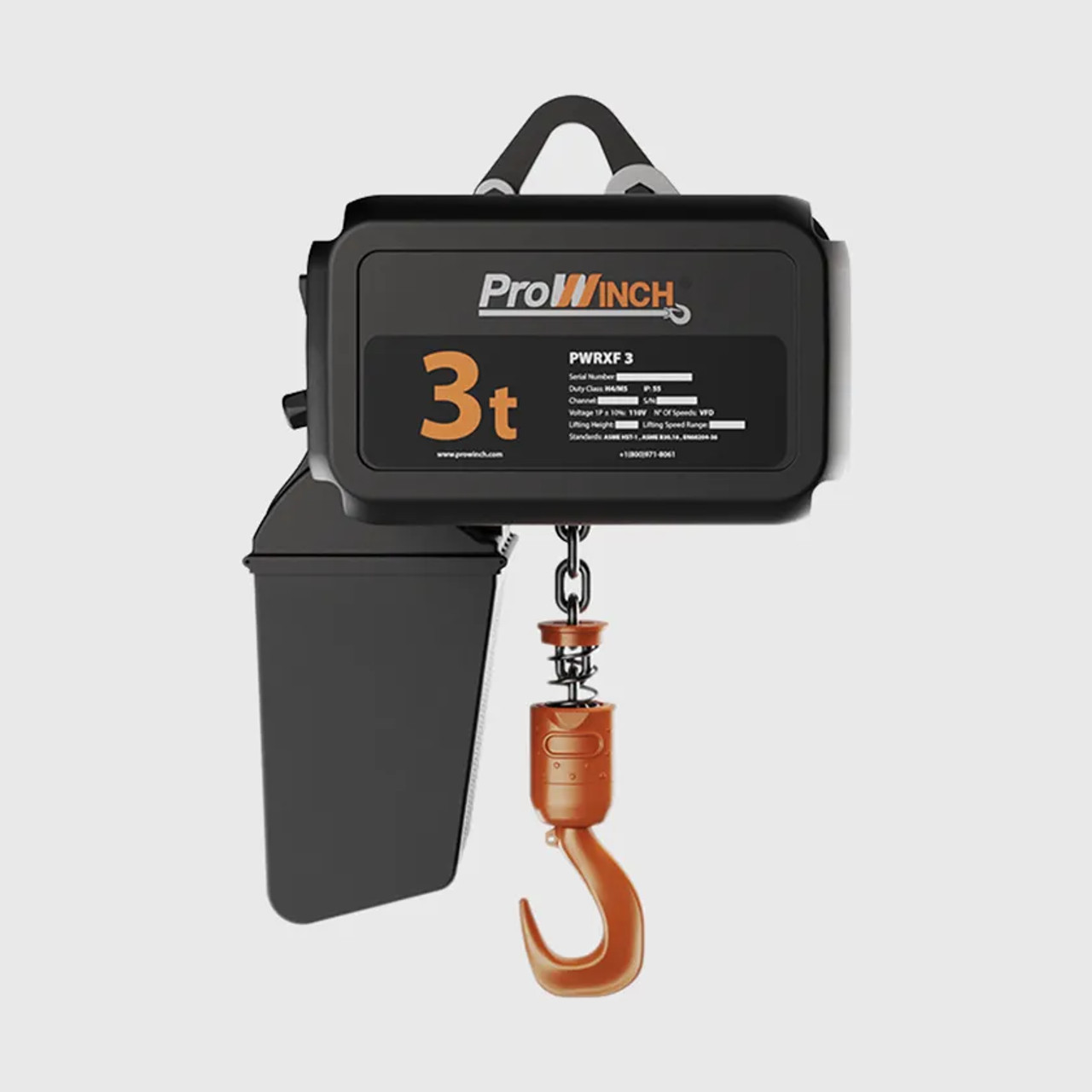 Prowinch 3 ton Electric Chain Hoist Variable Speed 110V 1ø 60HZ 30ft G100 Nickel Duty H4/M5 1200-PWRXF3-H4-VS-110