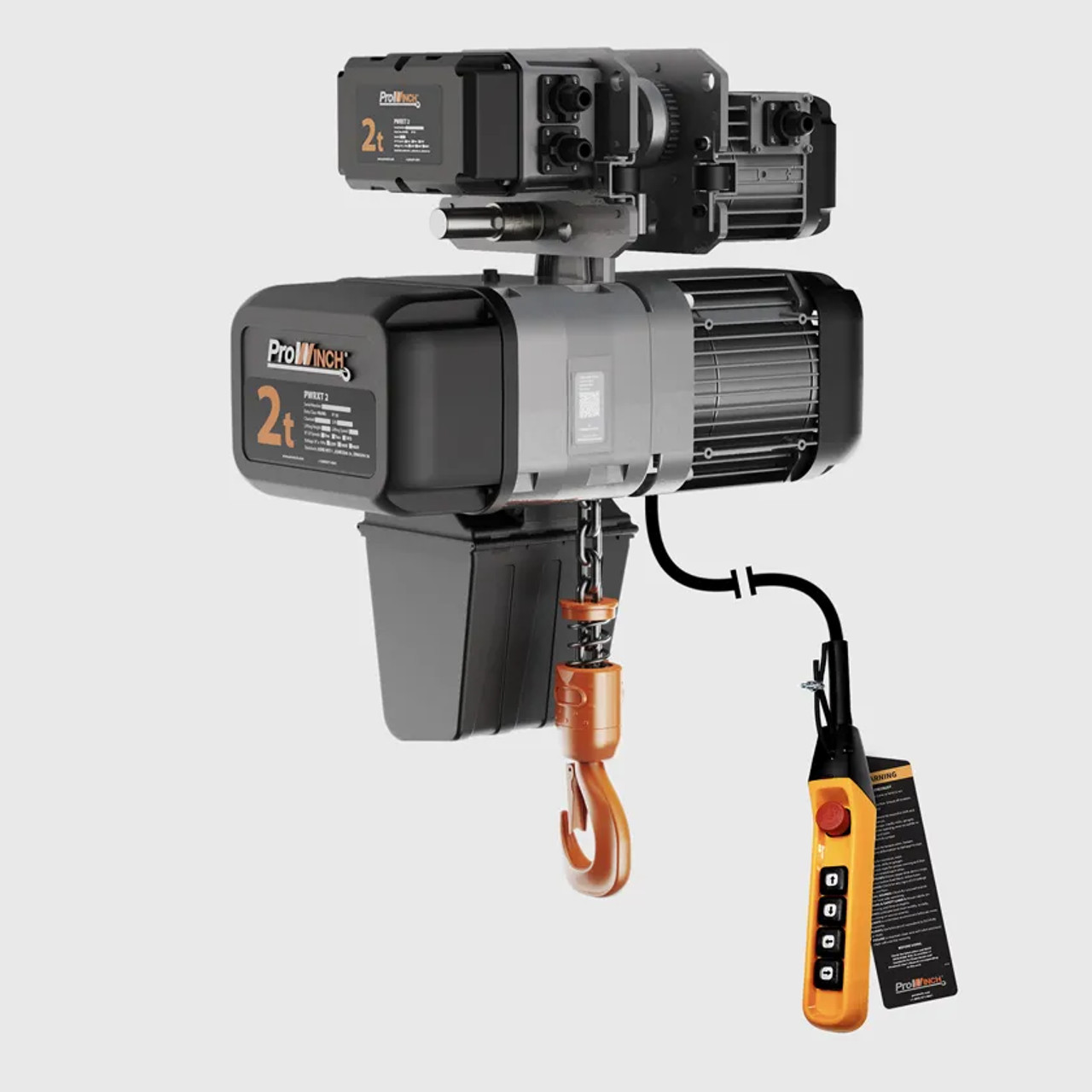 Prowinch 2 ton Electric Chain Hoist w/ Power Trolley 2 Speed 208~240V / 440~480V 3ø 60HZ 20ft G100 Nickel Duty H4/M5 PWRXT2-H4-2S-2.4