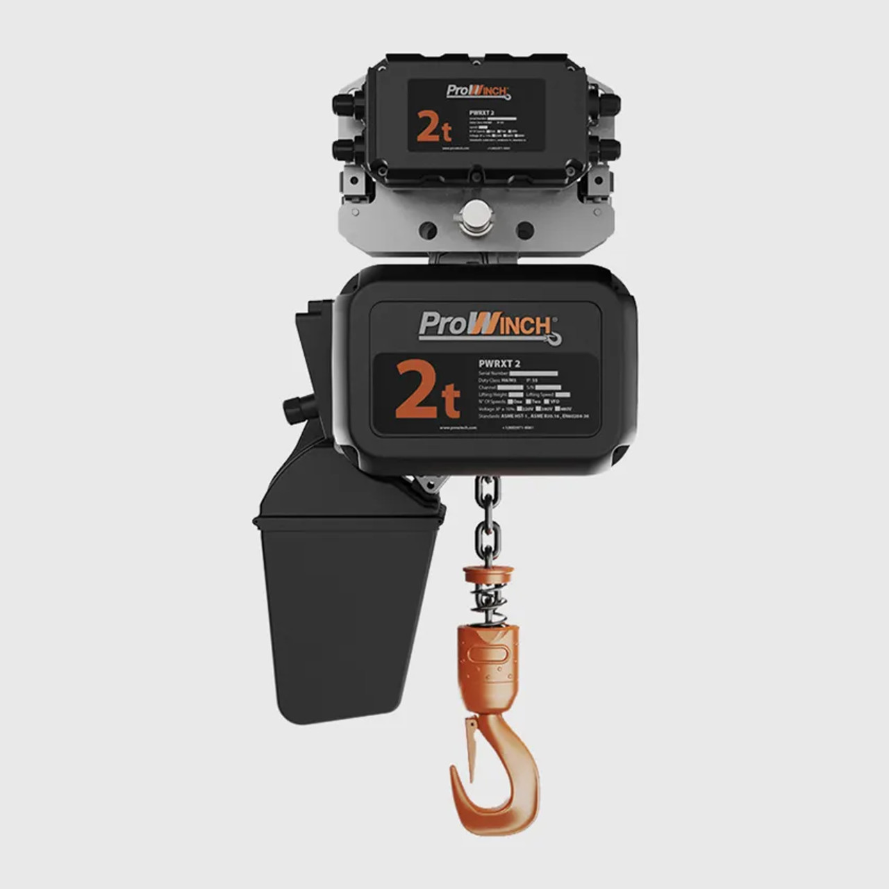 Prowinch 2 ton Electric Chain Hoist w/ Power Trolley 2 Speed 208~240V / 440~480V 3ø 60HZ 20ft G100 Nickel Duty H4/M5 PWRXT2-H4-2S-2.4