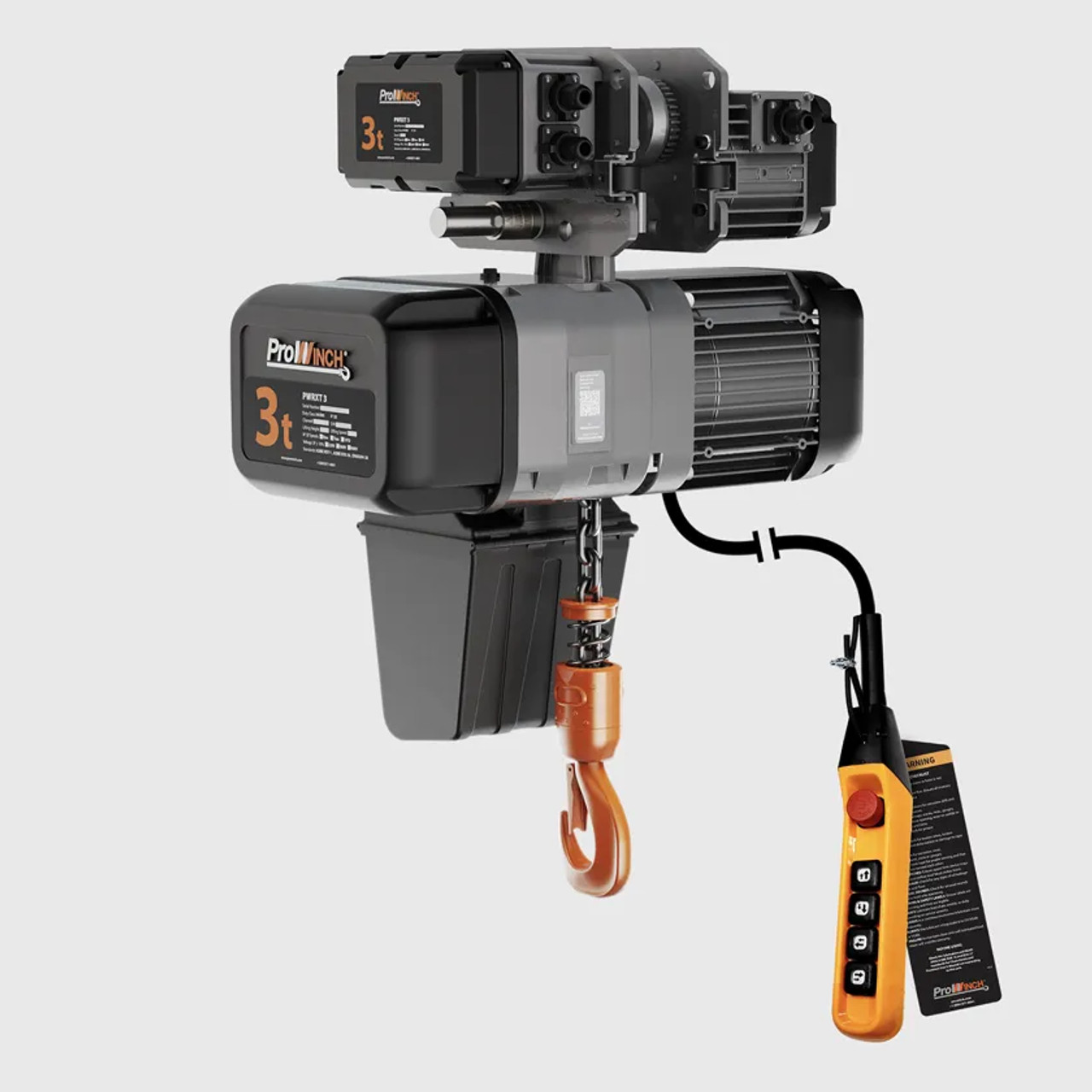 Prowinch 3 ton Electric Chain Hoist w/ Power Trolley 2 Speed 208~240V / 440~480V 3ø 60HZ 30ft G100 Nickel Duty H4/M5 PWRXT3-H4-2S-2.4