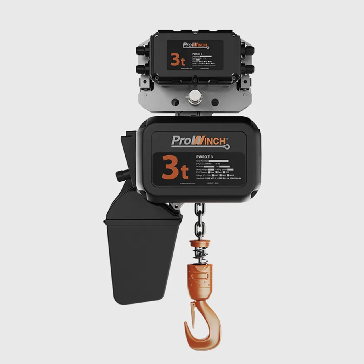 Prowinch 3 ton Electric Chain Hoist w/ Power Trolley 2 Speed 208~240V / 440~480V 3ø 60HZ 30ft G100 Nickel Duty H4/M5 PWRXT3-H4-2S-2.4