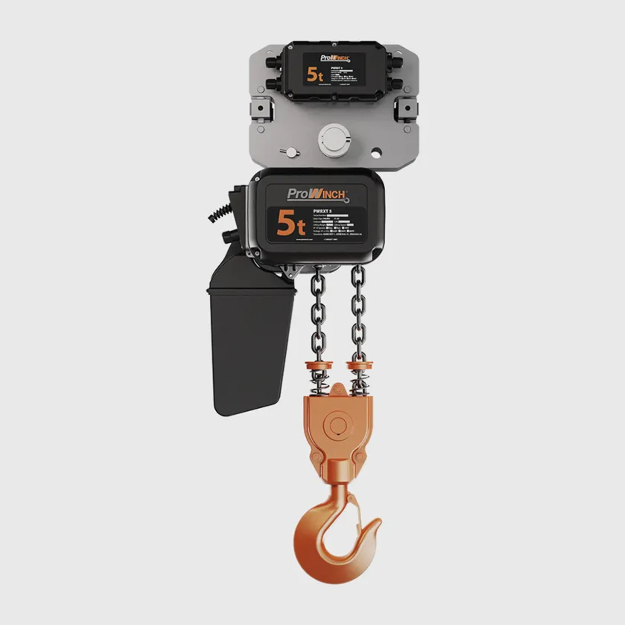 Prowinch 5 ton Electric Chain Hoist w/ Power Trolley 2 Speed 208~240V / 440~480V 3ø 60HZ 30ft G100 Nickel Duty H4/M5 PWRXT5-H4-2S-2.4