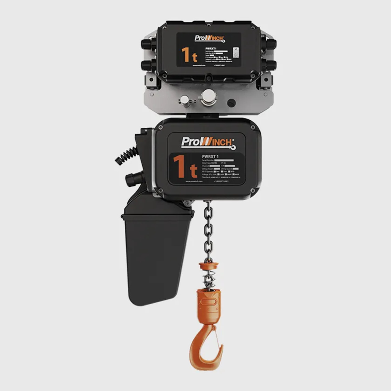 Prowinch 1 ton Electric Chain Hoist w/ Power Trolley 2 Speed 208~240V / 440~480V 3ø 60HZ 20ft G100 Nickel Duty H4/M5 PWRXT1-H4-2S-2.4