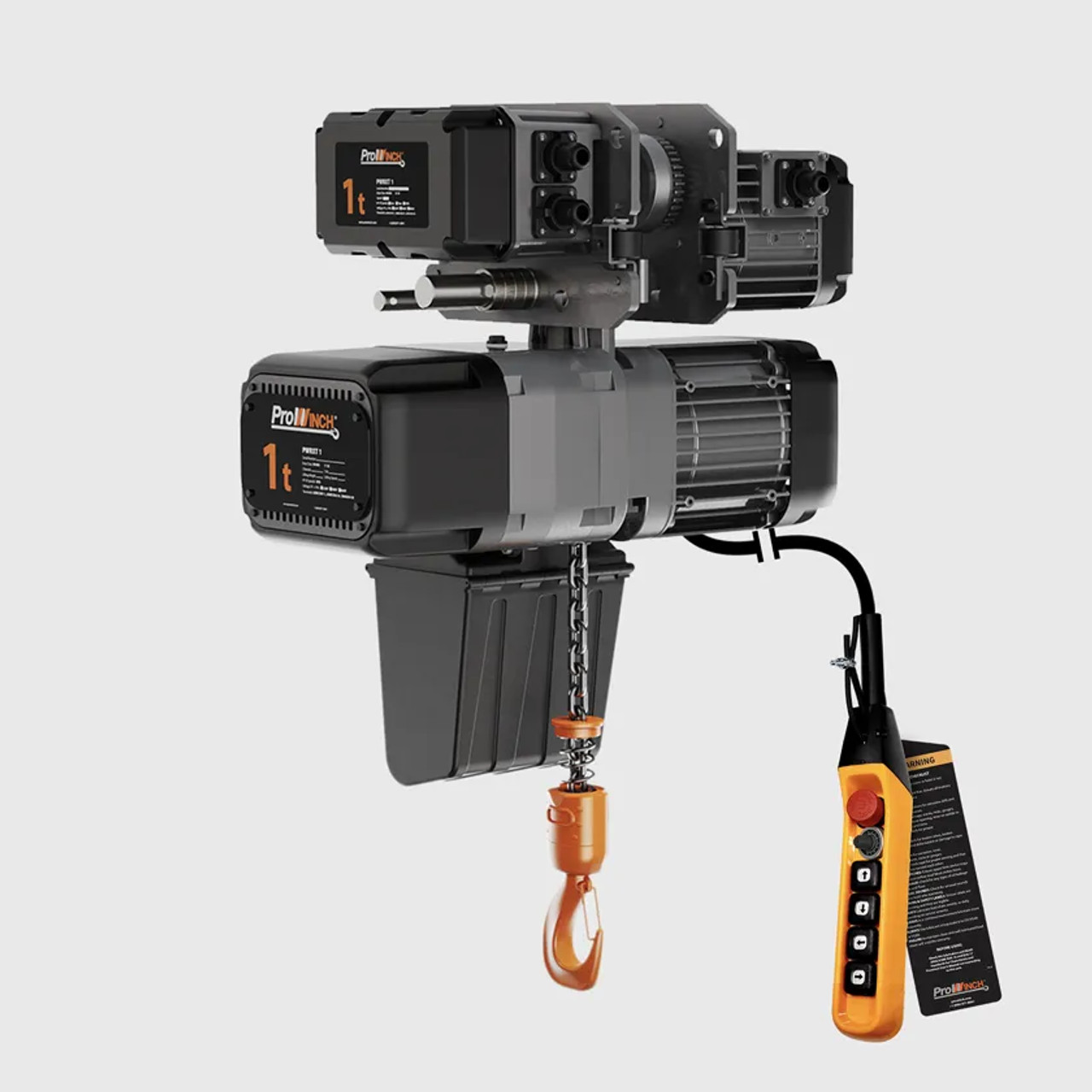 Prowinch 1 ton Electric Chain Hoist w/ Power Trolley Variable Speed 220~240V 1ø 50~60HZ 20ft G100 Nickel Duty H4/M5 PWRXT1-H4-VS-220