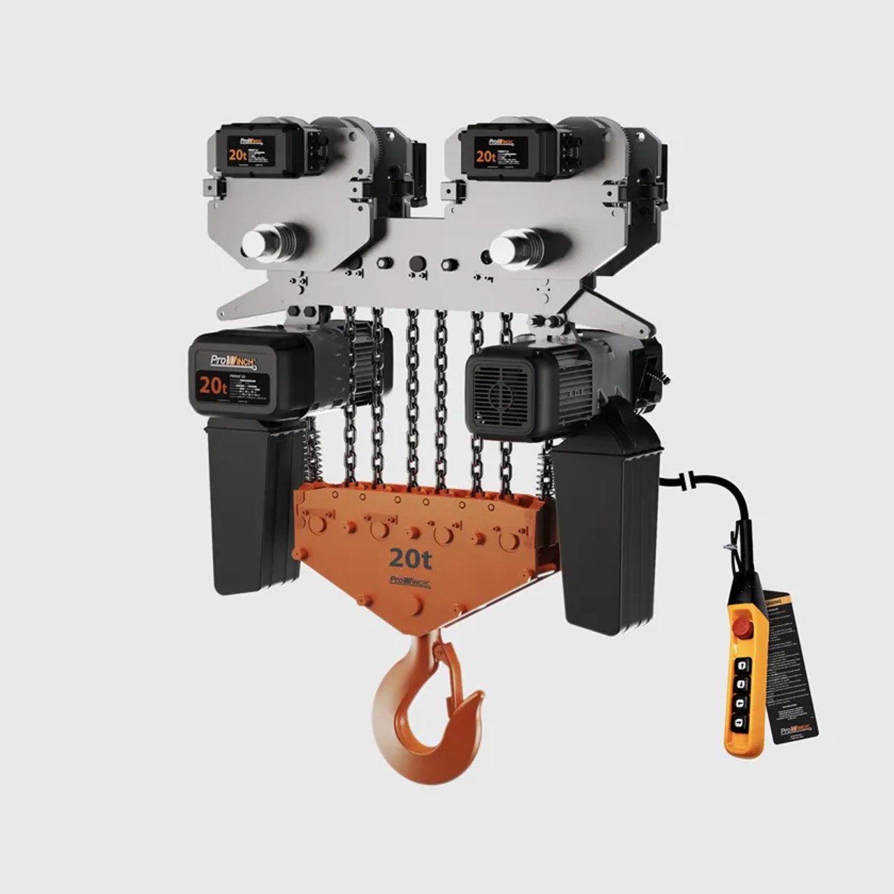 Prowinch 20 ton Electric Chain Hoist w/ Power Trolley Variable Speed Trolley 208~240V / 440~480V 3ø 60HZ 40ft G100 Nickel Duty H4/M5 PWRXT20-H4-1S-VST-2.4
