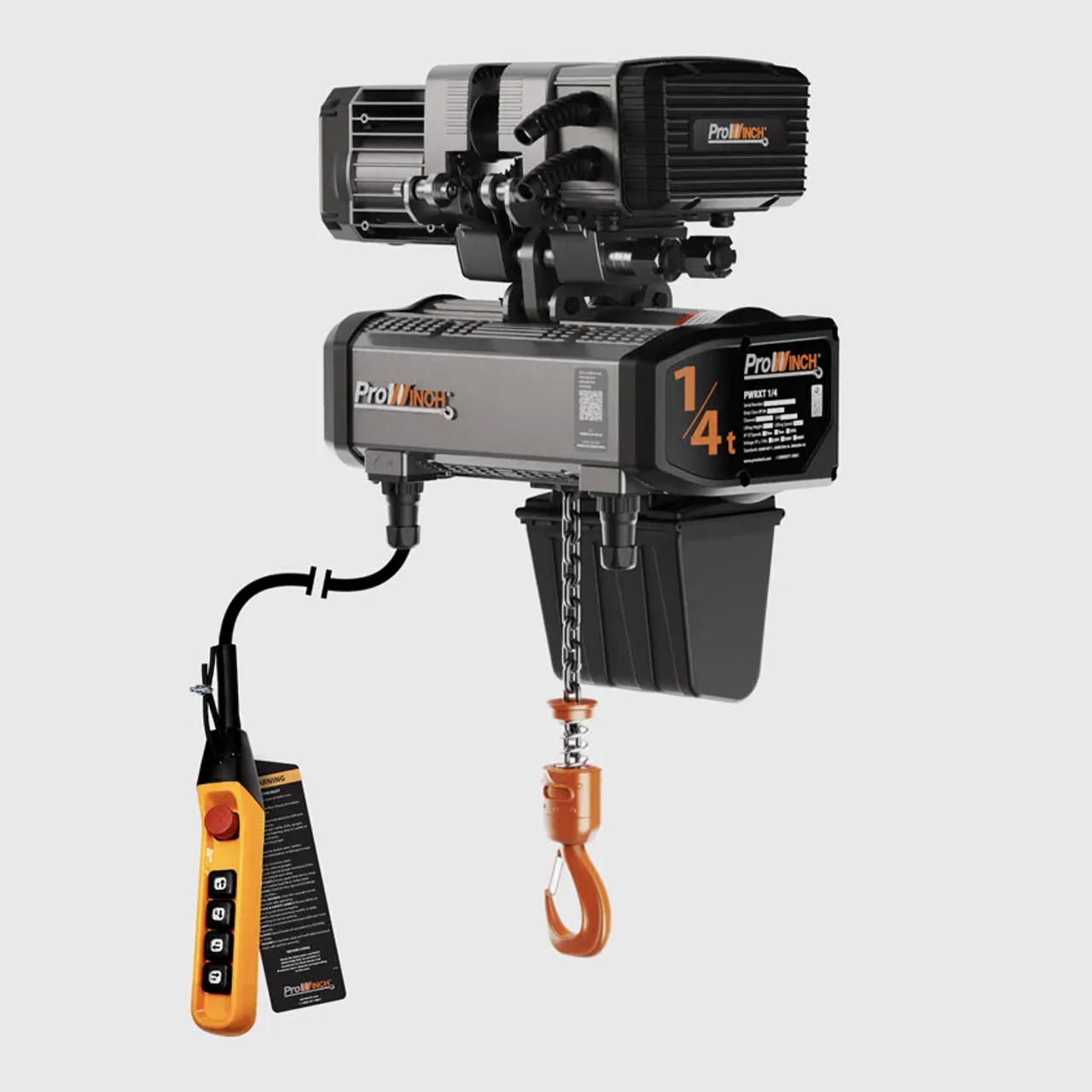 Prowinch 1/4 ton Electric Chain Hoist w/ Power Trolley 2 Speed 208~240V 3ø 60HZ 13ft G100 Nickel Duty H4/M5 PWRXT0.25-H4-2S-2