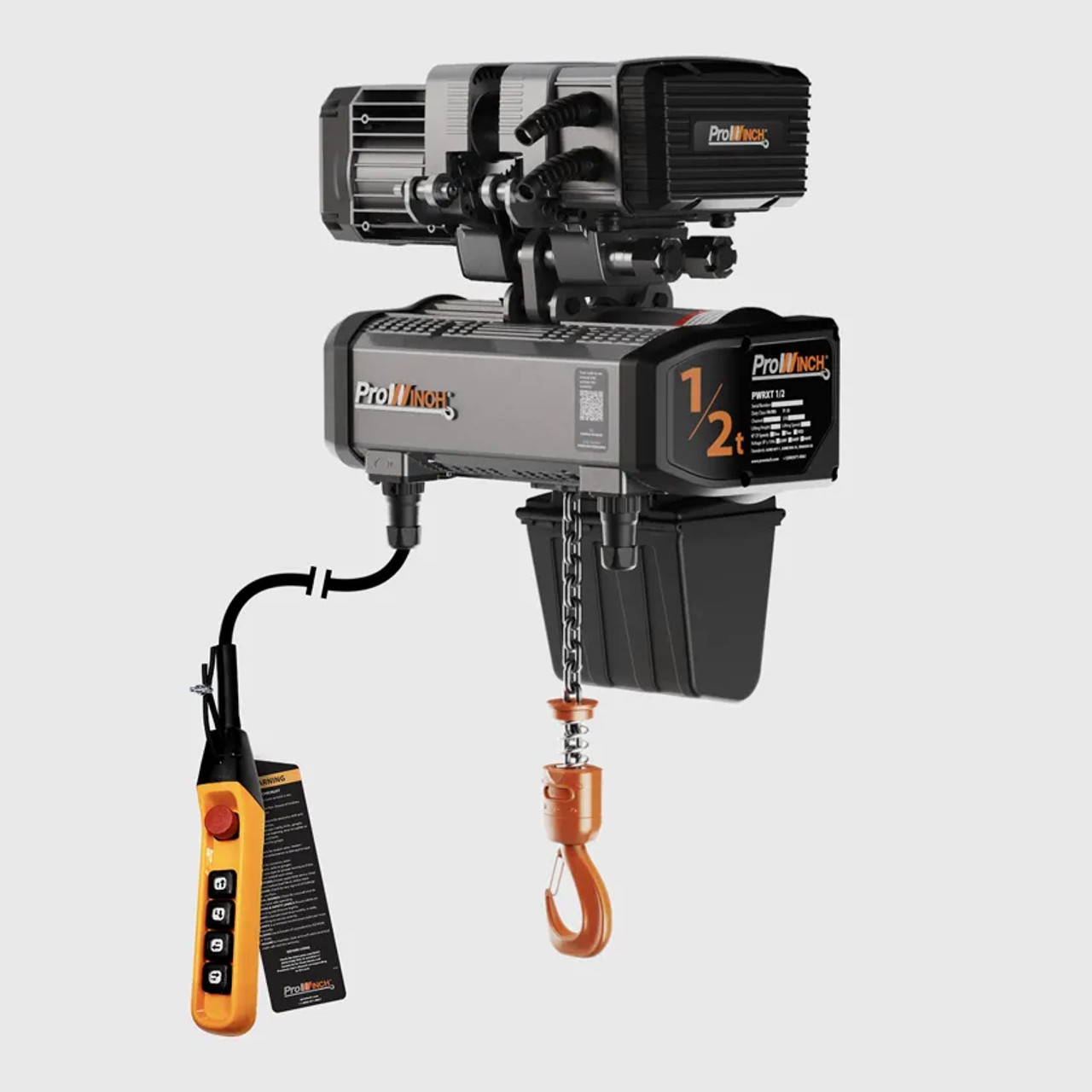 Prowinch 1/2 ton Electric Chain Hoist w/ Power Trolley 2 Speed 208~240V 3ø 60HZ 13ft G100 Nickel Duty H4/M5 PWRXT0.5-H4-2S-2