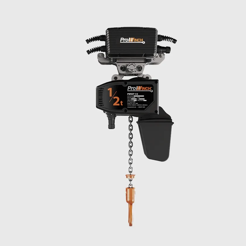 Prowinch 1/2 ton Electric Chain Hoist w/ Power Trolley Variable Speed 440~480V 3° 50~60HZ 13ft G100 Nickel Duty H4/M5 PWRXT0.5-H4-VS