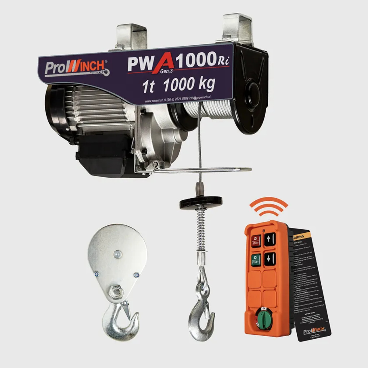 Prowinch 1 ton 2200 lb 240V Electric Wire Rope Hoist 38 ft. H1 Duty Wireless PWA1000Ri-G3