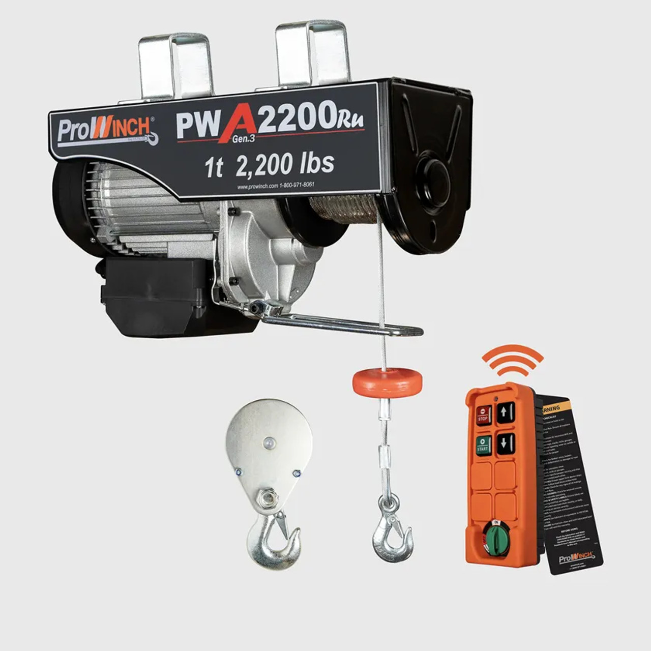Prowinch 1 ton 2200 lb 110V Electric Wire Rope Hoist 38 ft. Wireless Upper Limit Switch 3th Generation H1 Duty PWA2200Ru-G3