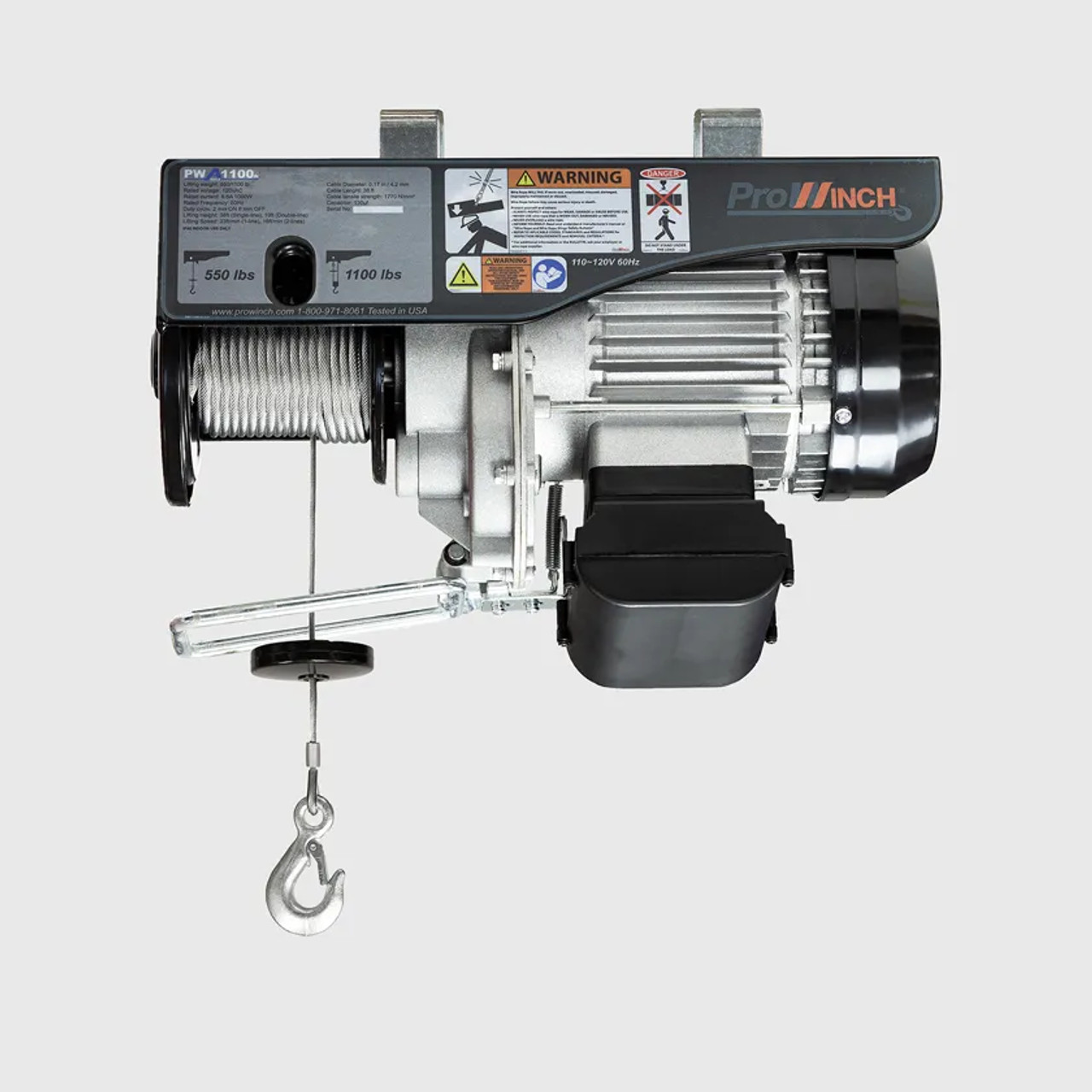 Prowinch 1/2 ton 1100 lb 110V Electric Wire Rope Hoist 38 ft. Wireless Upper Limit Switch 3th Generation H1 Duty PWA1100u-G3