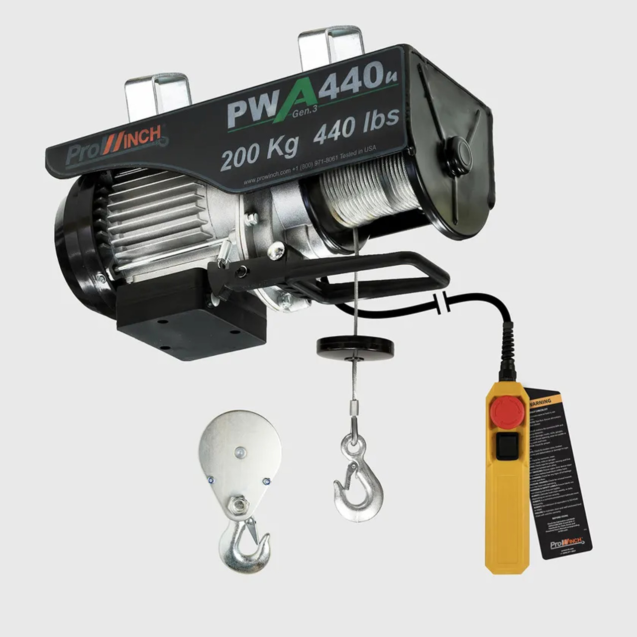 Prowinch 440 lb 110V Electric Wire Rope Hoist 38 ft. H1 Duty Wireless. Wireless Upper Limit Switch 3th Generation H1 Duty PWA440u-G3