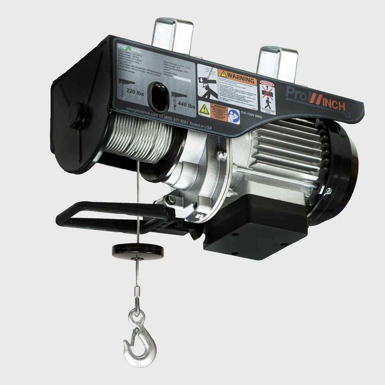 Prowinch 440 lb 110V Electric Wire Rope Hoist 38 ft. H1 Duty Wireless. Wireless Upper Limit Switch 3th Generation H1 Duty PWA440u-G3