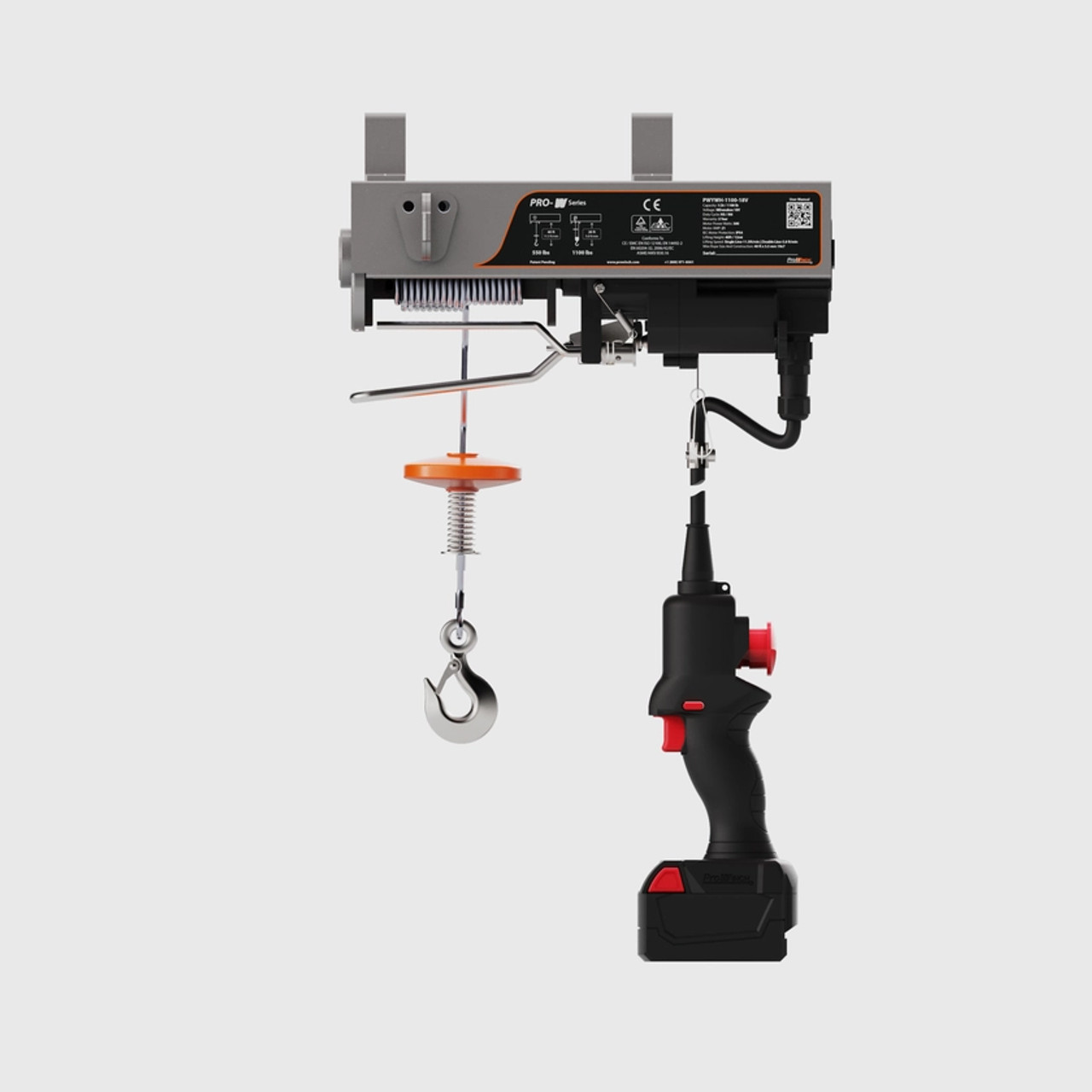 Prowinch 1100 lb Mini Pro-W Electric 40 ft Wire Rope Hoist Milwaukee M18 Battery Powered Double Brake H3 Duty 16000 FLC PWYWH-1100-18V