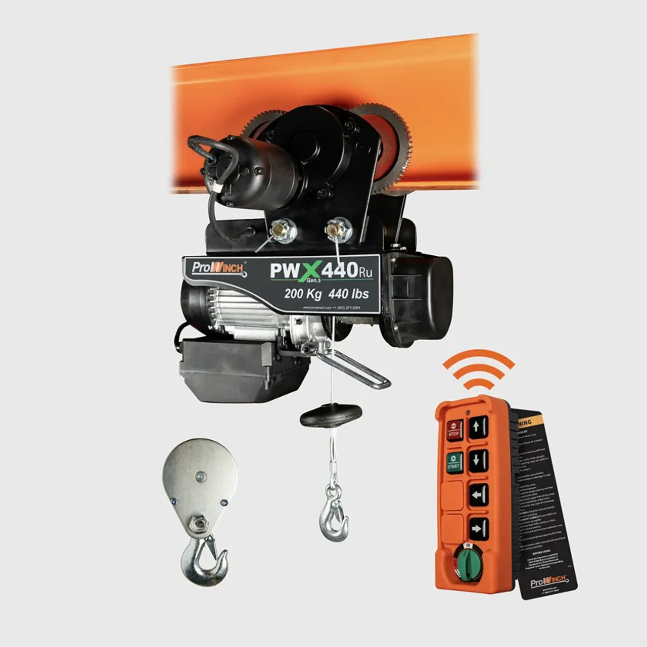 Prowinch 440 lb 110V Electric Wire Rope Hoist 38 ft. Wireless w/ Power Trolley H1 Duty PWX440Ru