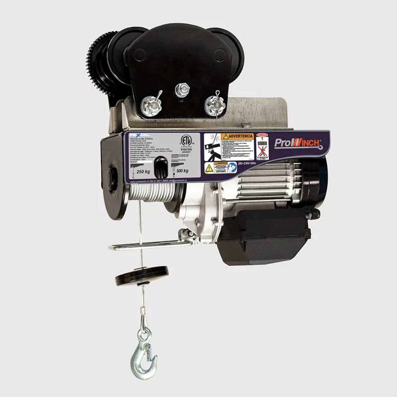 Prowinch 550 lb / 1100 lb 220~240V Electric Rope Hoist w/trolley 50/60HZ w/ Emergency Stop H1 Duty Wireless PWX500Ri