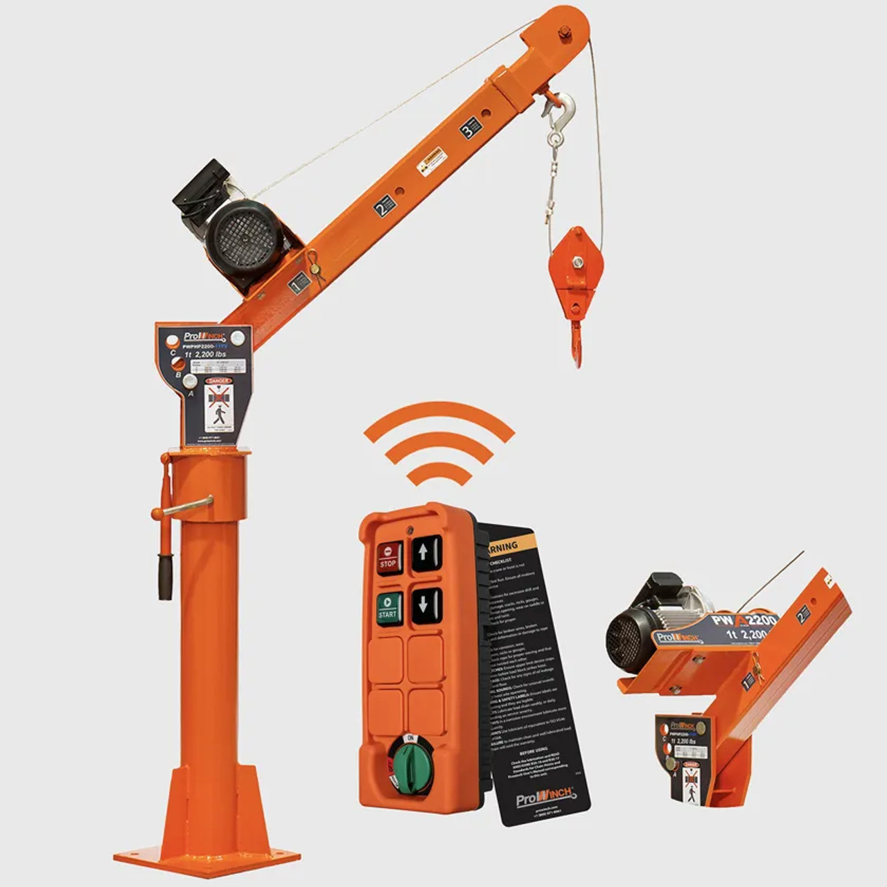 Prowinch 2000 lbs Davit Crane 360 Swivel with Wireless Electric Winch 110V PWPHP2200-110V