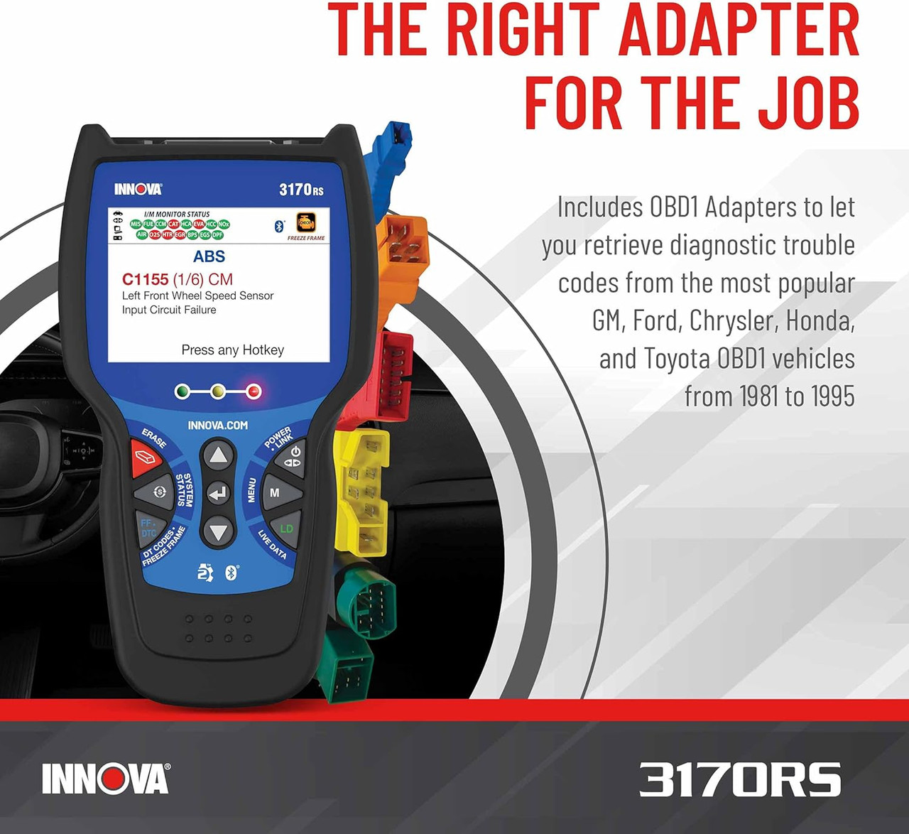 INNOVA 3170RS OBD1 & OBD2 Scanner, ABS Bleeder Scan Tool, OBD2 Diagnostic, Caliper Service, Brake Pad Life, Read/Erase ABS/SRS Codes, Reset Oil Light, Live Data, Updates Included