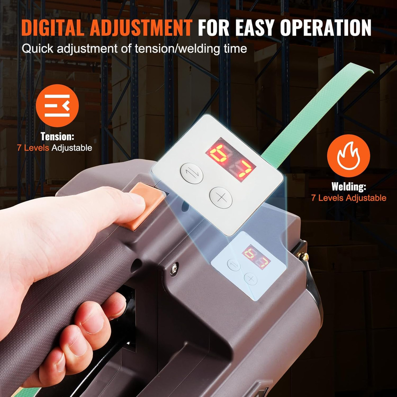 Electric Strapping Machine, for 0.39"-0.75" PP PET Straps, Portable Electric Banding Tool with Digital Display, 2 x 4000mAh Battery Powered Automatic Strapping Tool for Packaging Box Pallet