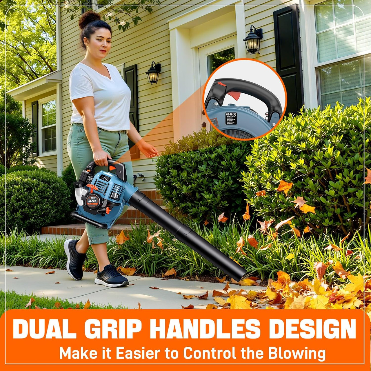 26.5 cc 4-Cycle Handheld Gas Powered Leaf Blower for Lawn Care Clean Up, Up to 410 CFM and 125 MPH, Light Weight, Dual Grip Handle