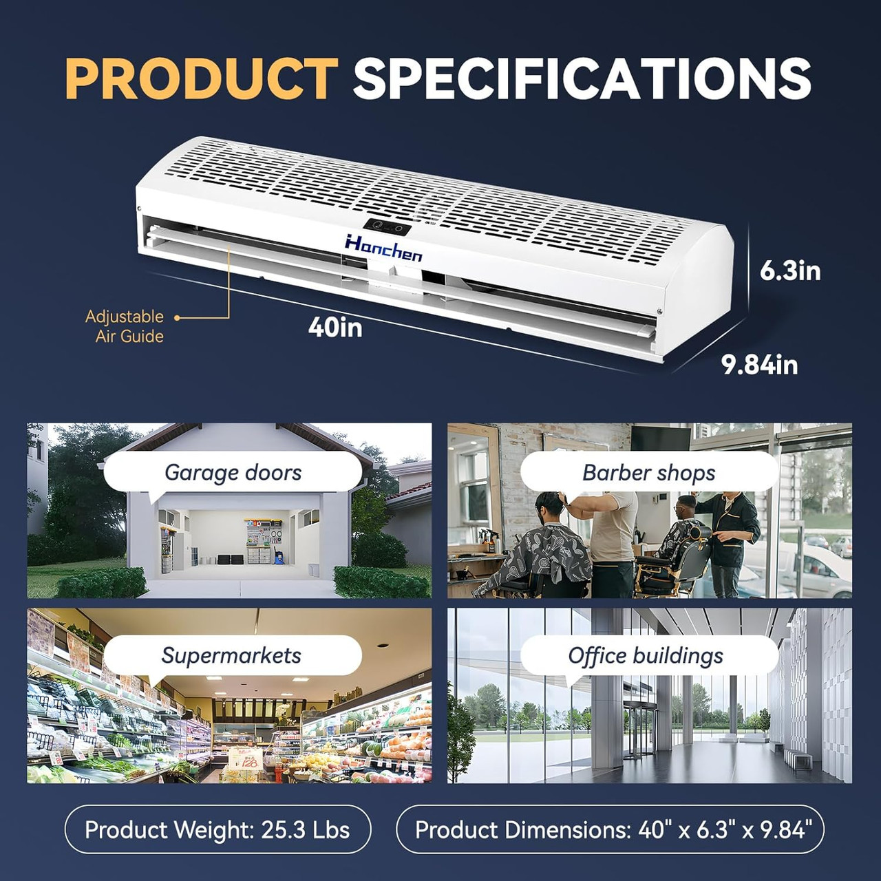 40 Inch Air Curtain Magnetic Door Switch 2 Speeds 1527/1292 CFM Uncooled Unheated Remote Control Super Power Commercial Indoor Heavy Duty Air Door Fan 110V