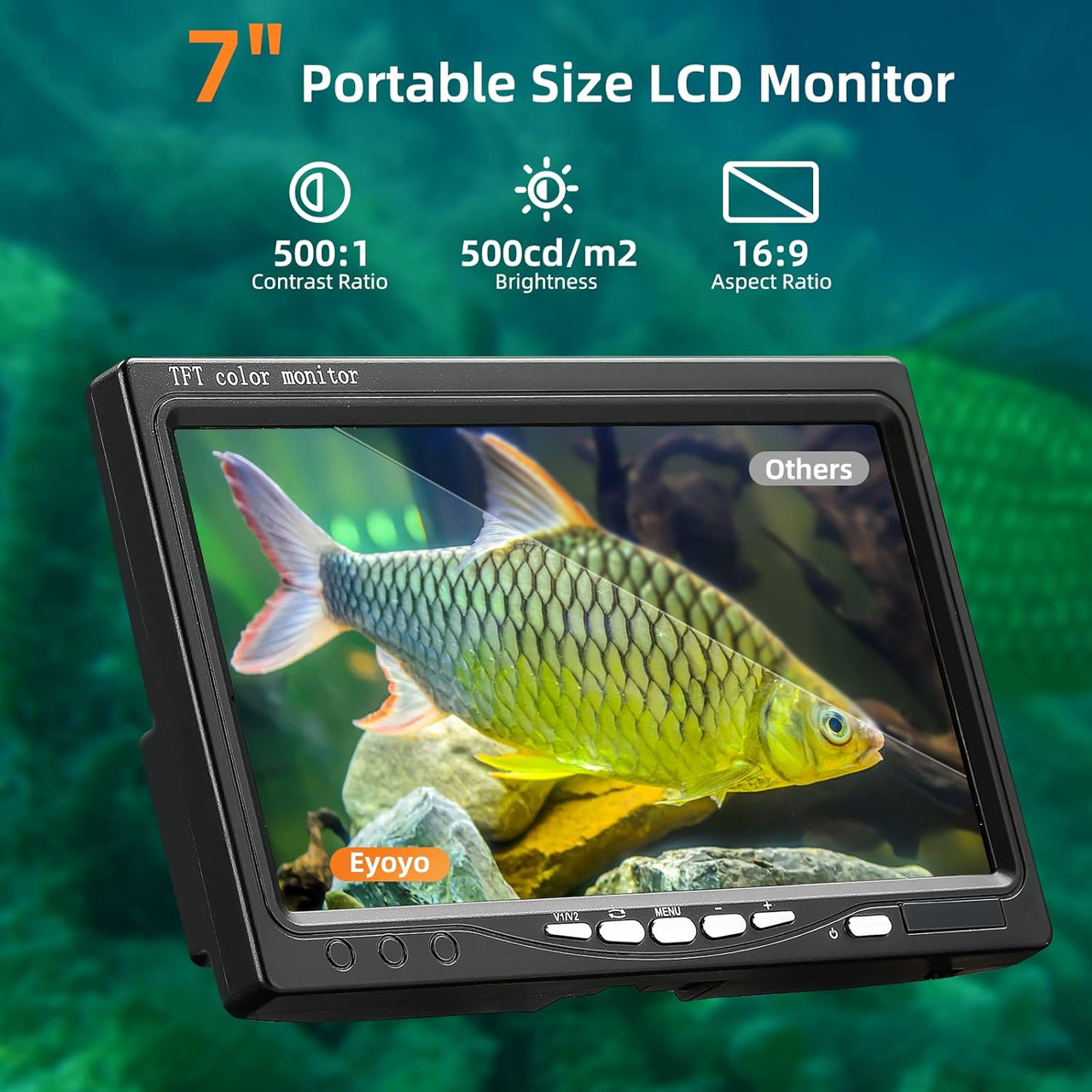 Underwater Fishing Camera 7 inch LCD Monitor Fish Finder Waterproof 1000TVL Fishing Camera 12pcs Infrared Lights for Lake, Boat, Ice Fishing