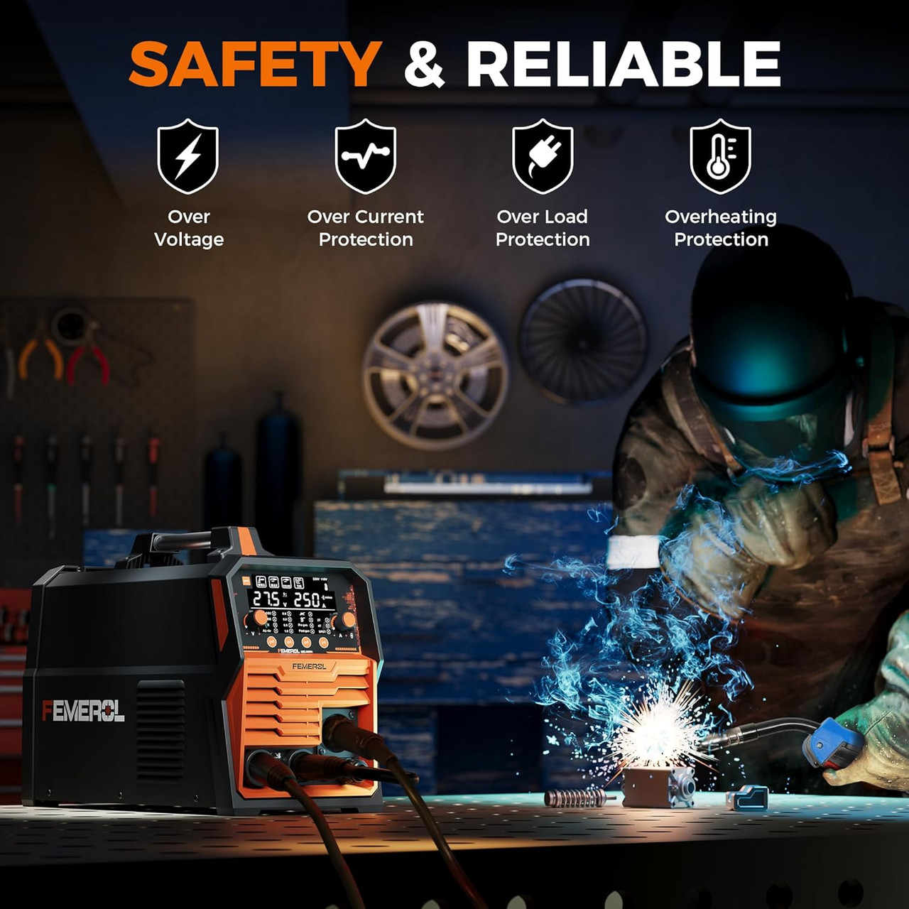 250A MIG Welder, 6 in 1 Gas MIG/Gasless Flux Core/Stick/Lift TIG/Spot Welding/Spool Gun Compatible Aluminum Welding Machine Large LED Display 110V/220V Multi Process Welder Visit the FEMEROL Store