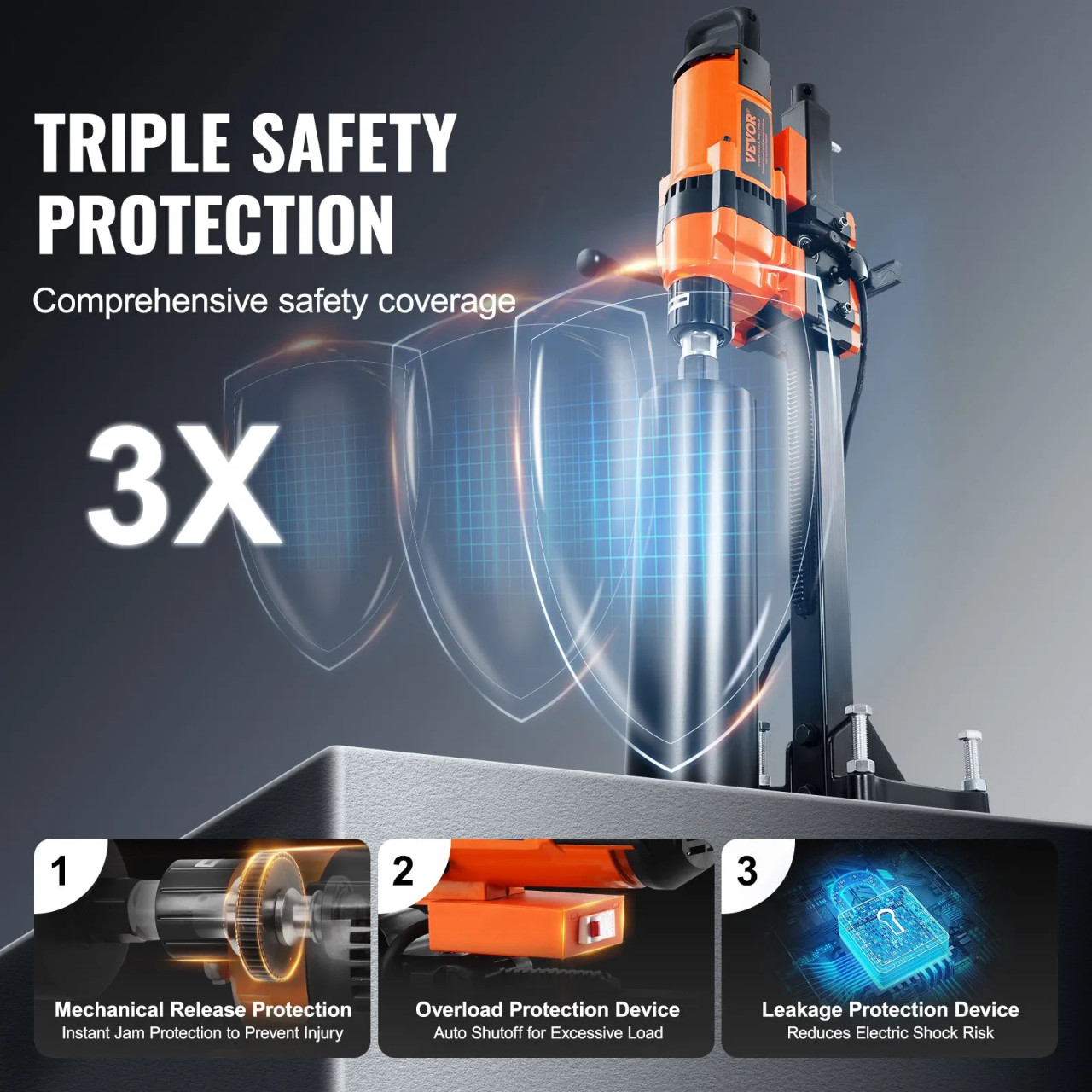 Core Drill Machine, 0.8-11.8in Drilling Diameter Diamond Core Drill Rig with Stand and Core Drill Bit, 3500W Rugged Concrete Core Drill, Wet and Dry Use, For Concrete, Brick, Marble