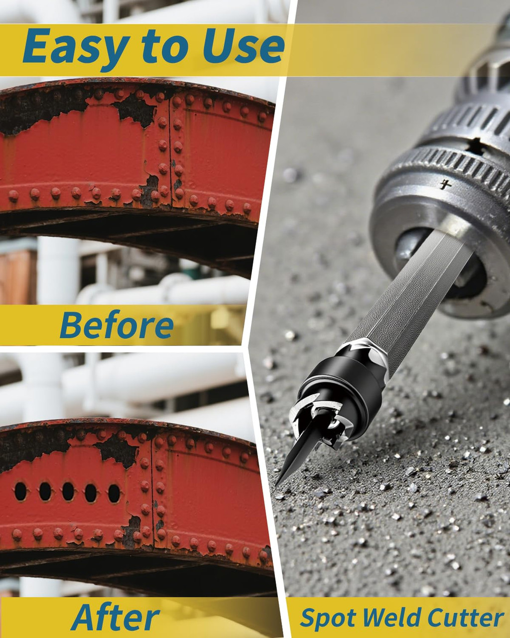 Spot Weld Cutter Sets Double Sided, 13 Pcs 3/8" and 5/16" HSS Spot Weld Cutter Remover Drill Bits with Hex Shank, Titanium Coated Cobalt Spot Weld Drill Bit Set Kit 6.5MM 8MM 10MM