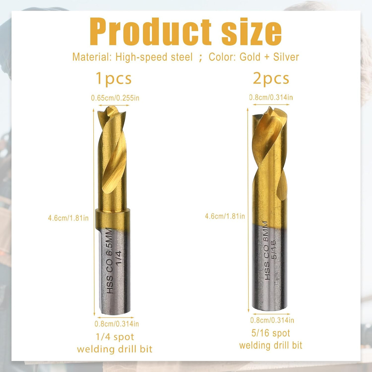 3pcs Spot Weld Drill Bit, 1/4in/6.5mm 5/16in/8mm High Speed Steel Spot Weld Cutter Titanium Coated