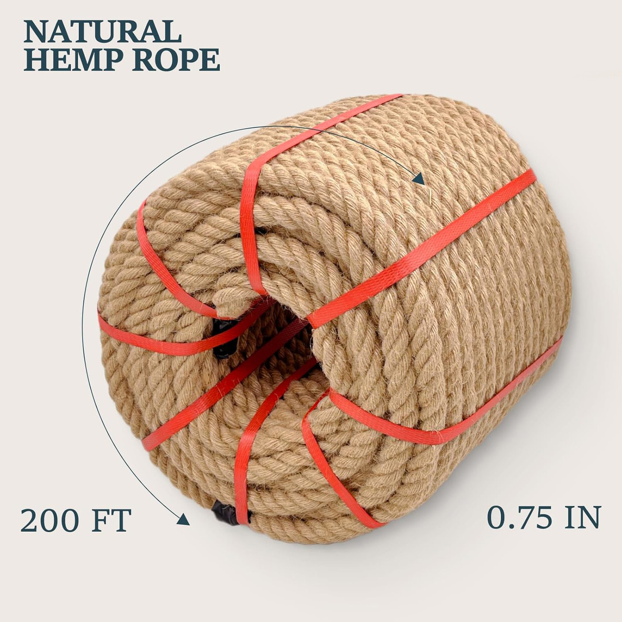 Natural Hemp Rope 3/4 in X 200 Ft Twisted Manila Rope 3/4 inch Thick Jute Rope for Crafts, Porch Swing Rope, Hemp Rope for Decor, Railing, Docks, Landscaping