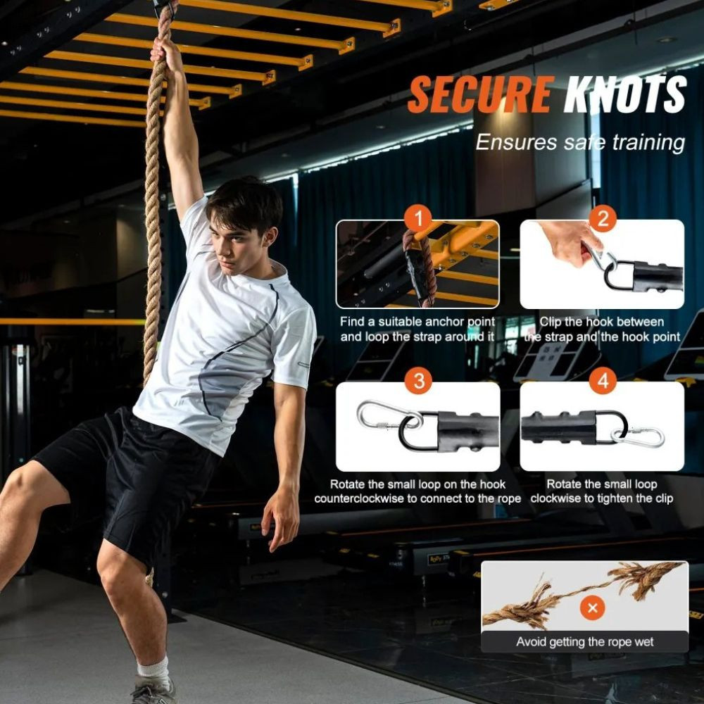 Gym Climbing Rope, 1.5" Diameter 15 ft Length Gym Fitness Training Rope, Gym Exercise Workout Rope for Adults, Climbing Rope for Fitness and Strength Training, Climbing Exercise, Home Workout