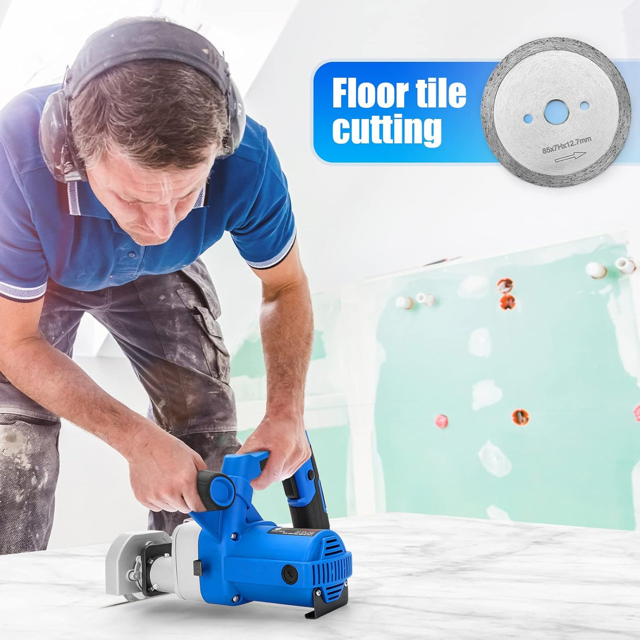 Toe Kick Saw EKS85, 3-3/8 in. Blades, 2 Alloy Blade for Woods, 1 Diamond Blade for Tiles and Stones, Flush Cutting, Special Circular Saw for Removing Subfloor or Tiles