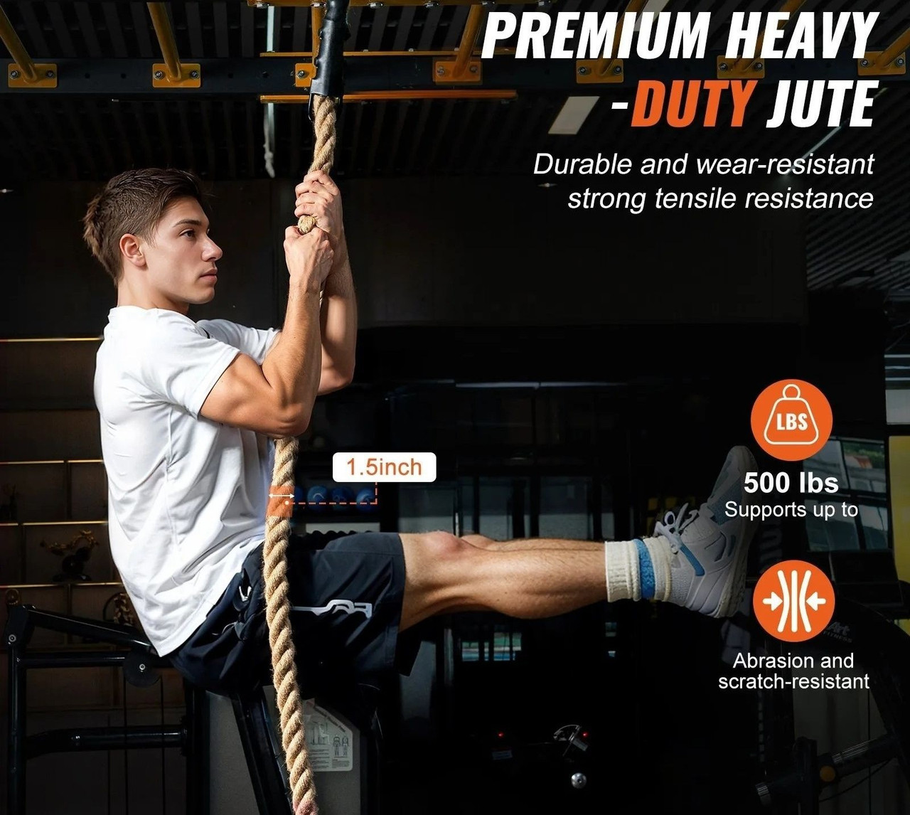 Gym Climbing Rope, 1.5" Diameter 10 ft Length Gym Fitness Training Rope, Gym Exercise Workout Rope for Adults, Climbing Rope for Fitness and Strength Training, Climbing Exercise, Home Workout