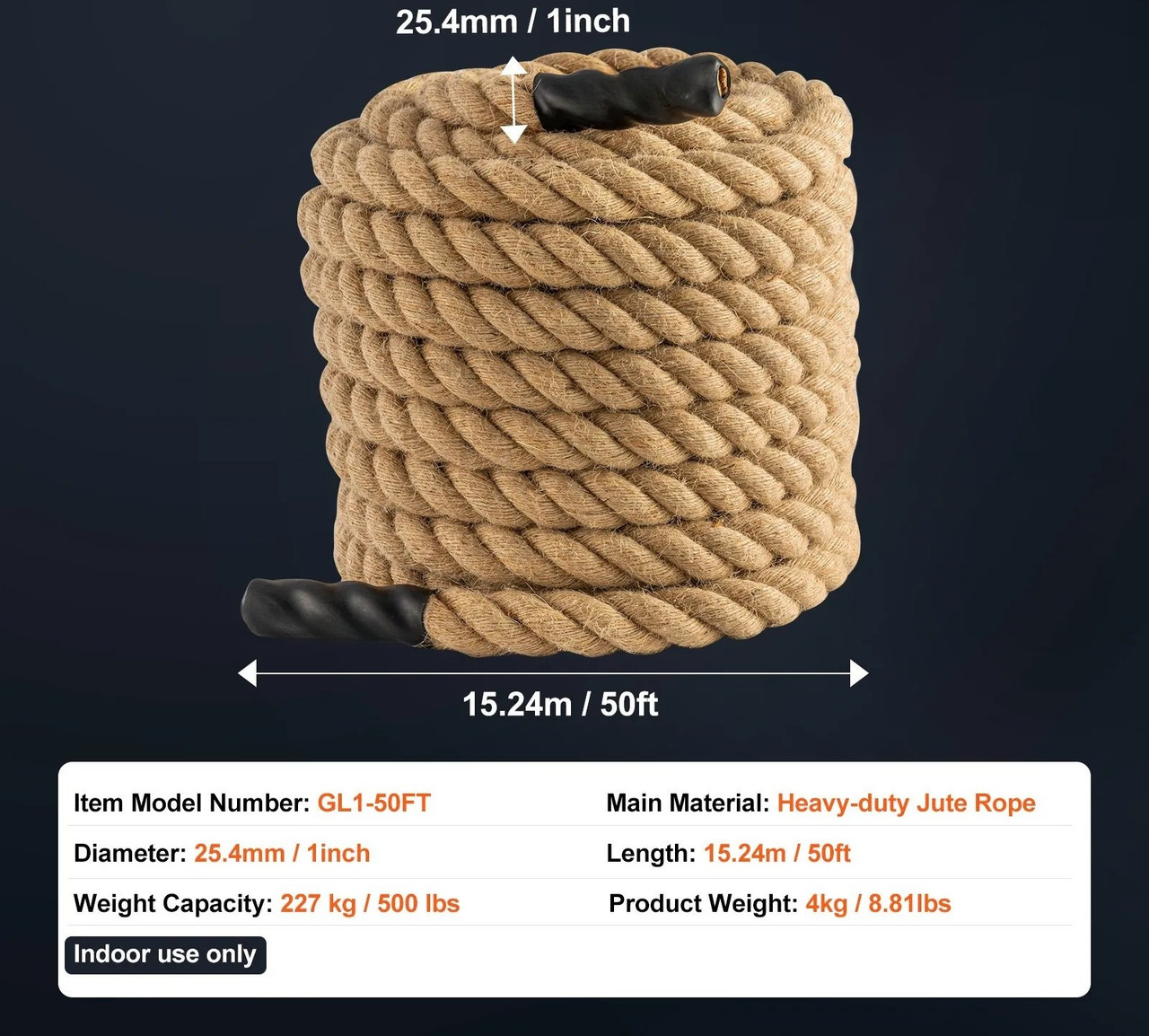 Gym Climbing Rope, 1" Diameter 50 ft Length Gym Fitness Training Rope, Gym Exercise Workout Rope for Adults, Climbing Rope for Fitness and Strength Training, Climbing Exercise, Home Workout