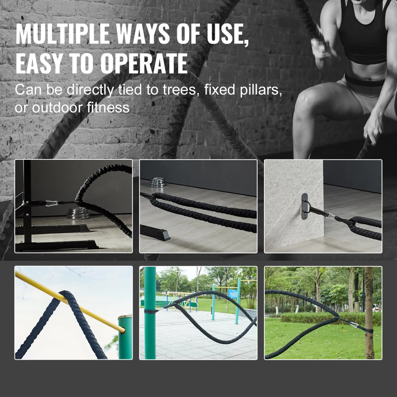 Battle Rope, 1.5 Inch Diameter 40Ft Length Polyester Exercise Rope, Battle Exercise Equipment with Protective Sleeve & Anchor, Heavy Weighted Rope for Home Gym Workout Core Strength Training