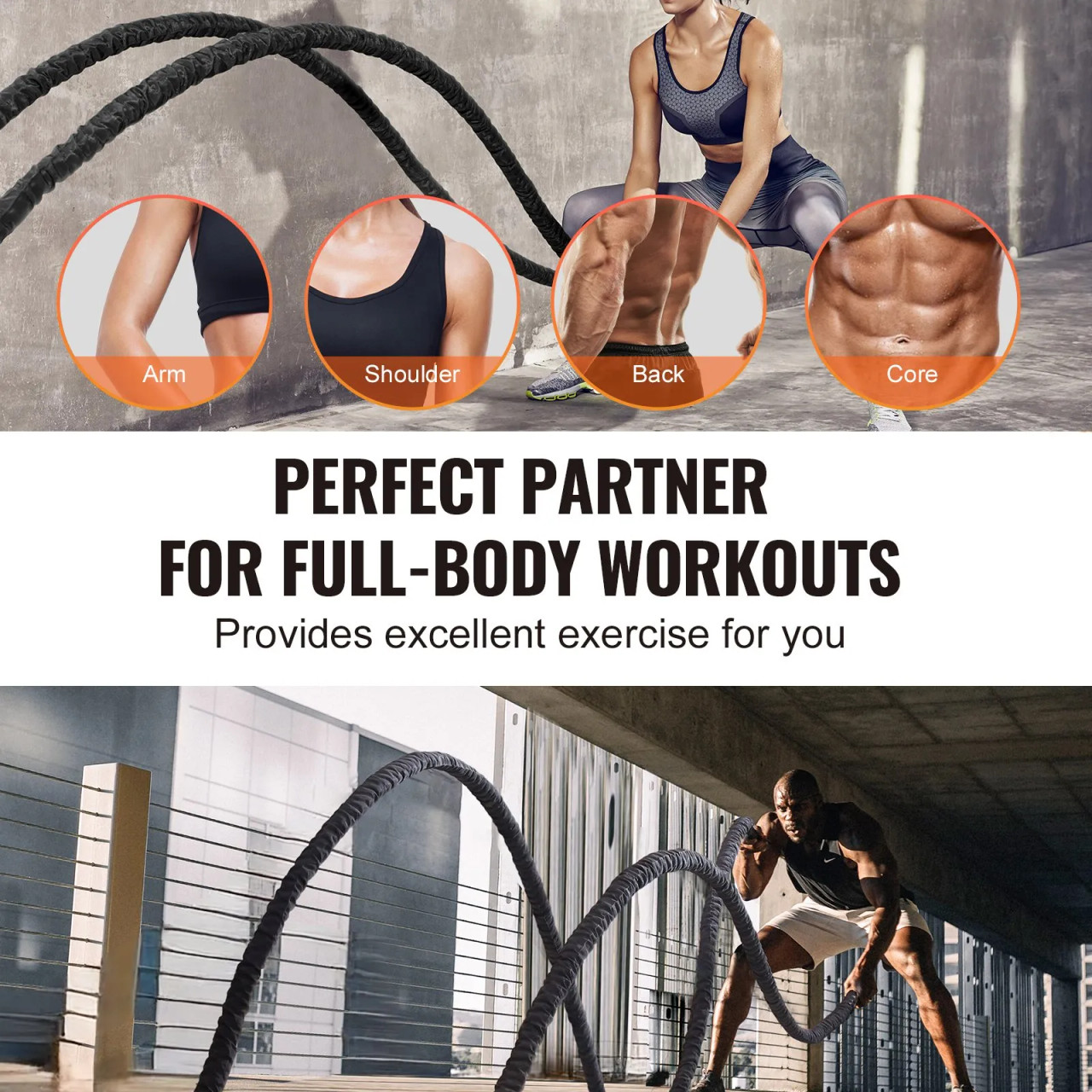 Battle Rope, 1.5 Inch Diameter 40Ft Length Polyester Exercise Rope, Battle Exercise Equipment with Protective Sleeve & Anchor, Heavy Weighted Rope for Home Gym Workout Core Strength Training