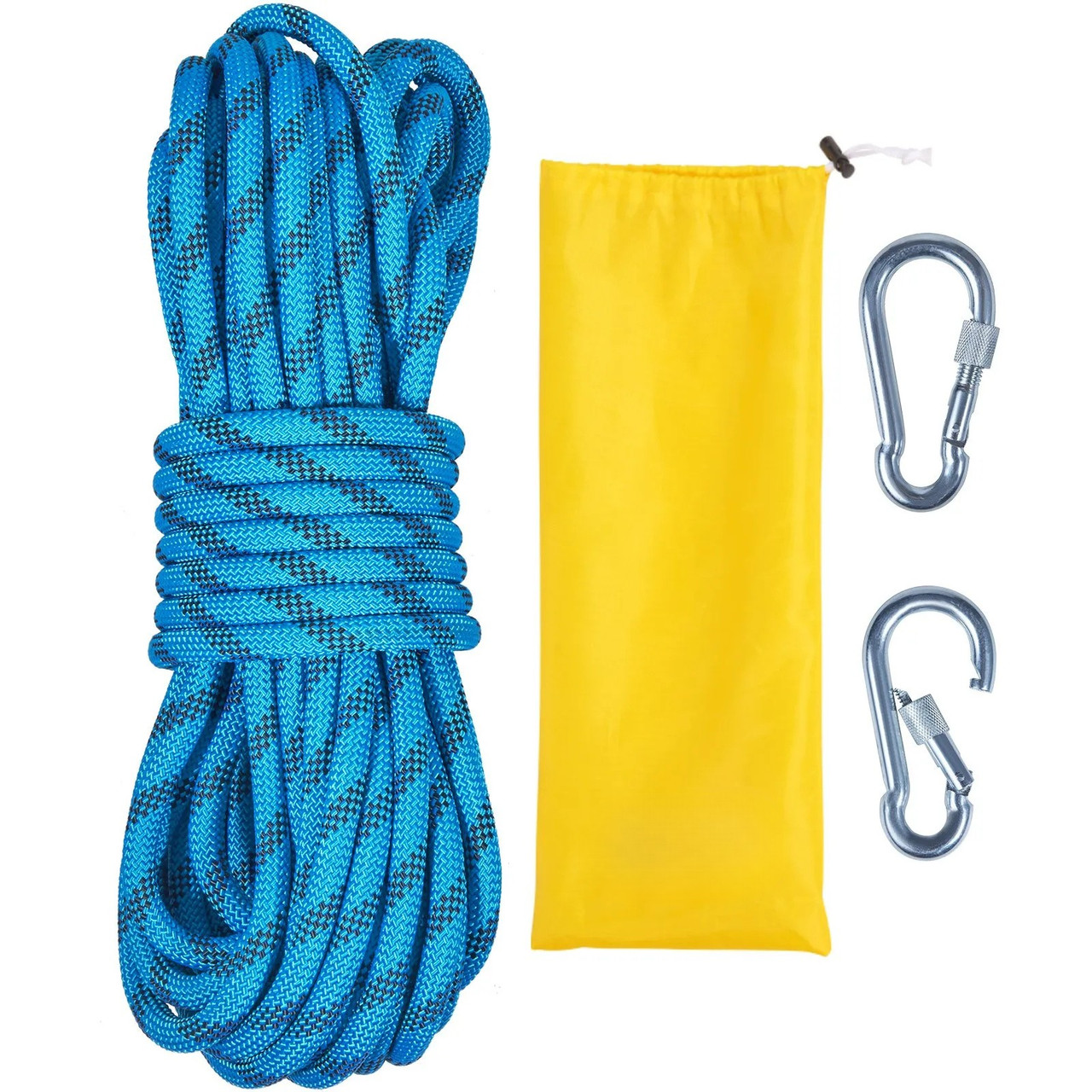 10.5 mm Static Climbing Rope, 29.3M(96ft) Outdoor Rock Climbing Rope 25KN Breaking Tension, Fiber Rope with Steel Snap Hooks for Escape, Rappelling, Fire Rescue, Blue