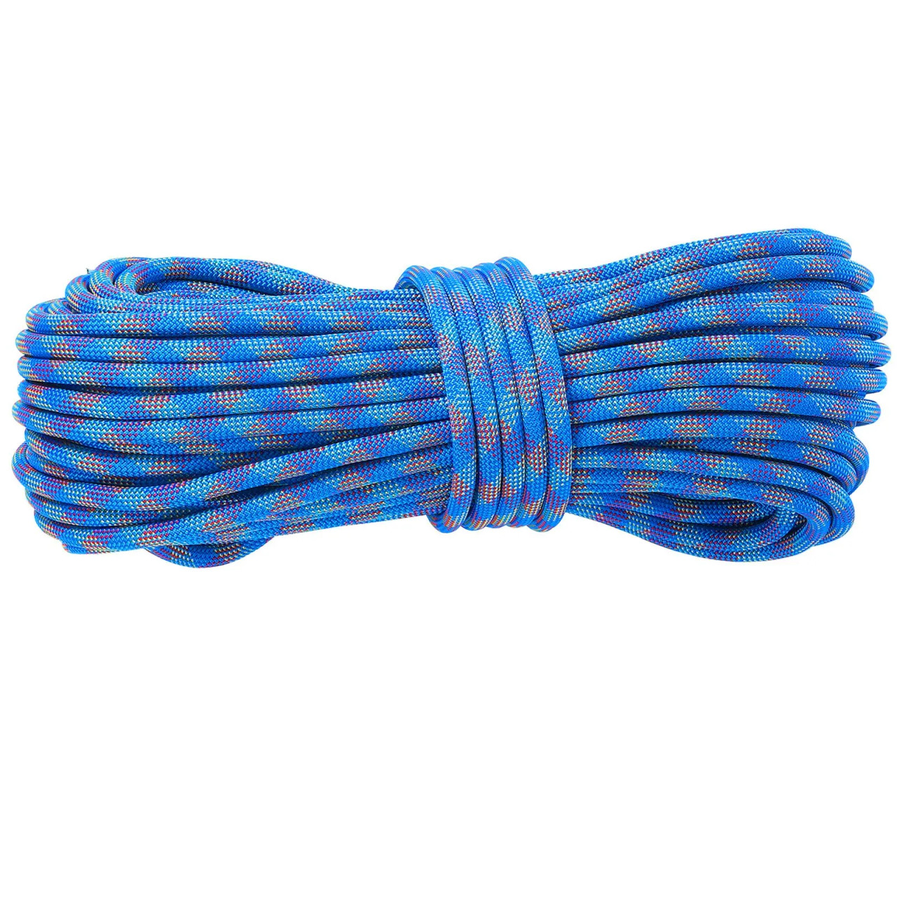 10.2mm Dynamic Climbing Rope, 70M(230ft) Outdoor Rock Climbing Rope 25KN Breaking Tension, Stretchable Fiber Rope with Steel Snap Hooks for Escape, Rappelling, Fire Rescue, Blue
