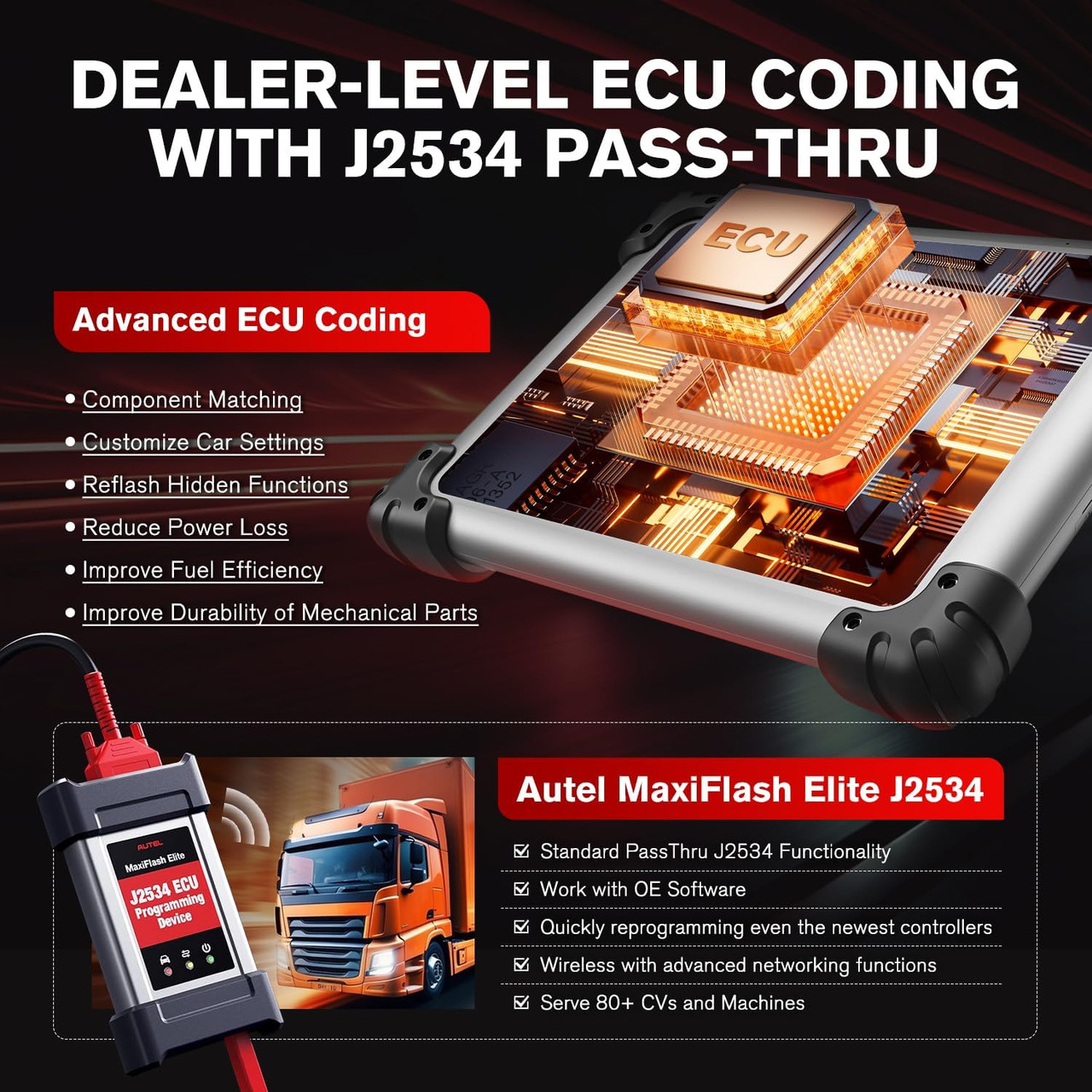 Autel MaxiSys MS908CV II Top CV Scanner, 2026 V2.0 of MS908CV Heavy Duty Truck Diagnostic Tool with J2534, Lite of MS909CV, Bidirectional 3000+ Test, 64 Services, Auto Scan 2.0 10 OS 4/128GB
