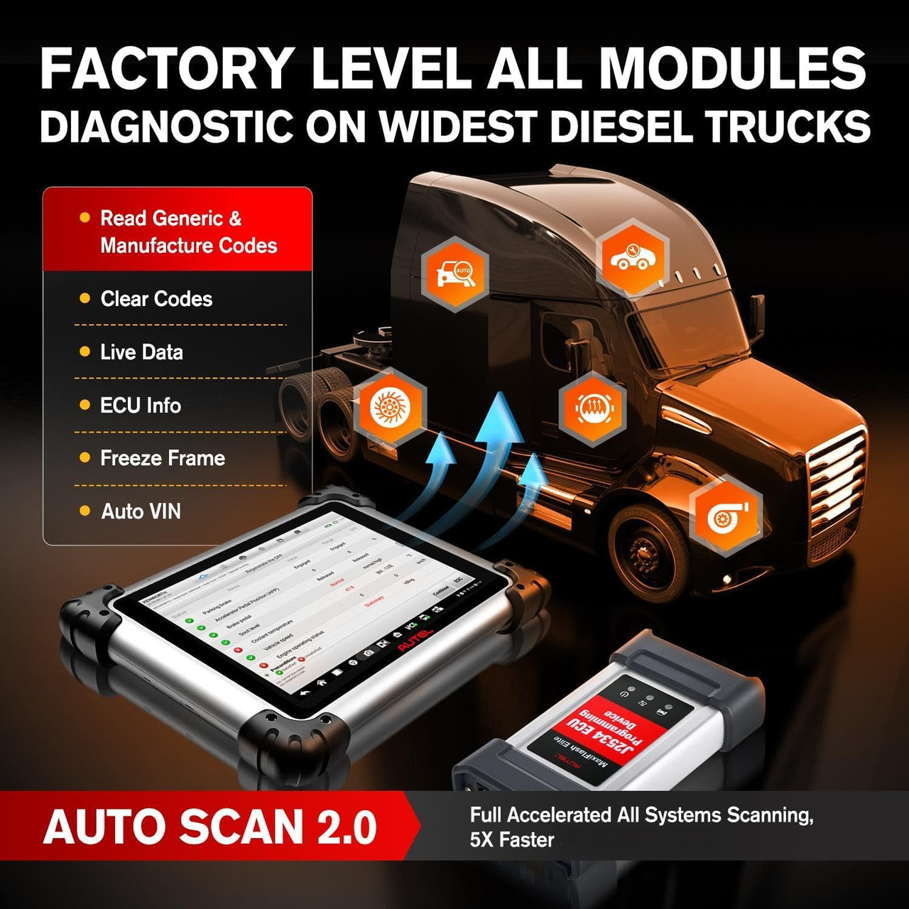 Autel MaxiSys MS908CV II Top CV Scanner, 2026 V2.0 of MS908CV Heavy Duty Truck Diagnostic Tool with J2534, Lite of MS909CV, Bidirectional 3000+ Test, 64 Services, Auto Scan 2.0 10 OS 4/128GB