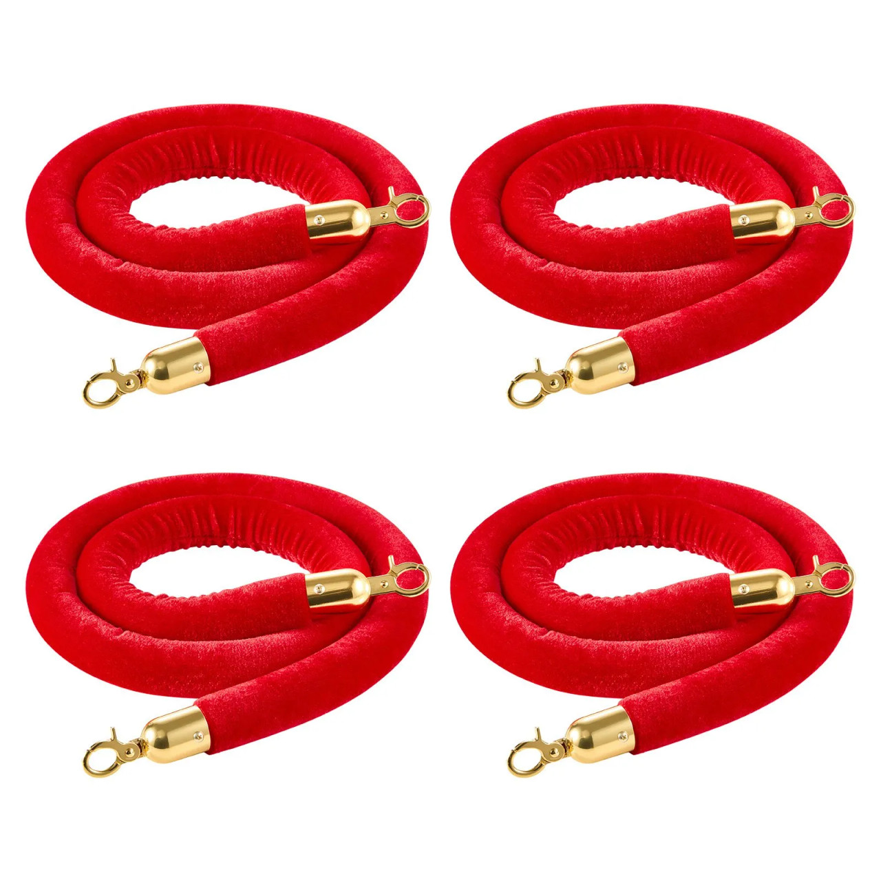 4 Pcs Red Velvet Stanchion Ropes, 5 ft Crowd Control Stanchion Red Velvet Ropes with Gold Hooks, Post Queue Barrier Carpet Rope for Carpet Events Movie Theaters Grand Openings Hotels Party