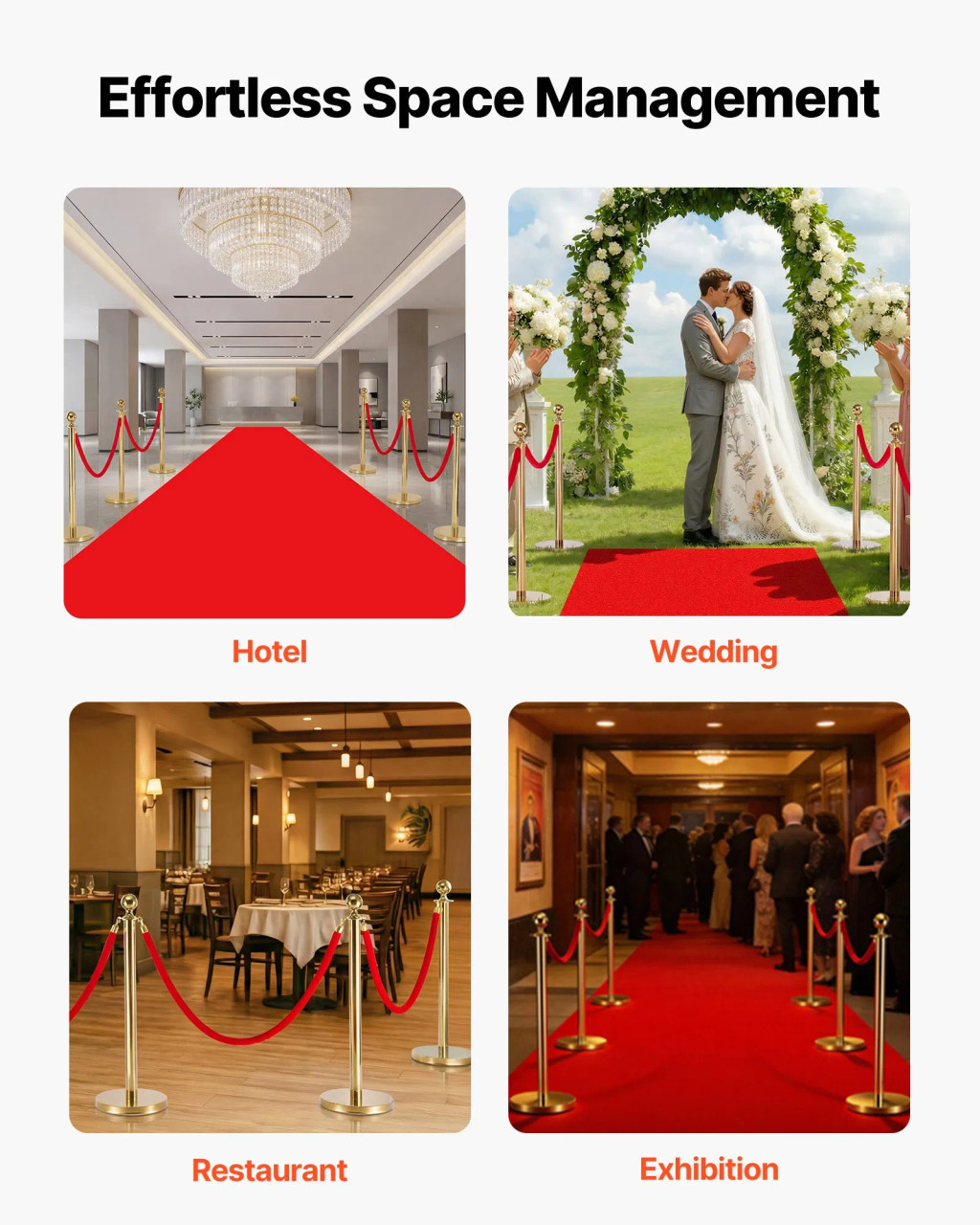 4 Pcs Red Velvet Stanchion Ropes, 5 ft Crowd Control Stanchion Red Velvet Ropes with Gold Hooks, Post Queue Barrier Carpet Rope for Carpet Events Movie Theaters Grand Openings Hotels Party