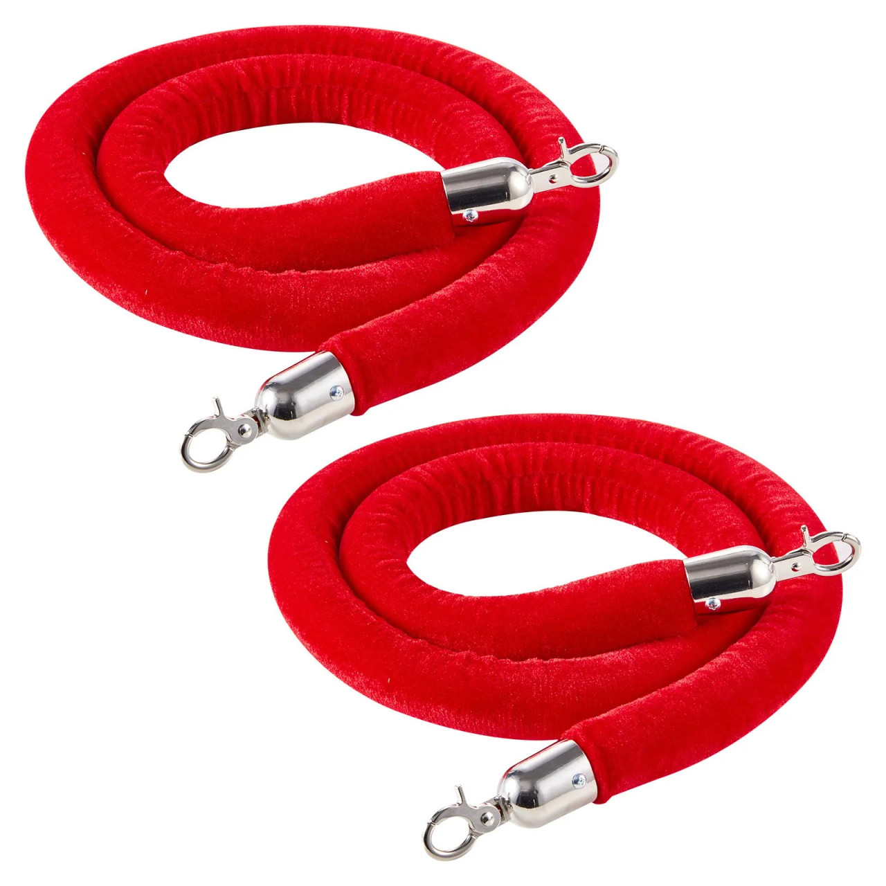 2 Pcs Red Velvet Stanchion Ropes, 5 ft Crowd Control Stanchion Red Velvet Ropes with Silver Hooks, Post Queue Barrier Carpet Rope for Carpet Events Movie Theaters Grand Openings Hotels Party