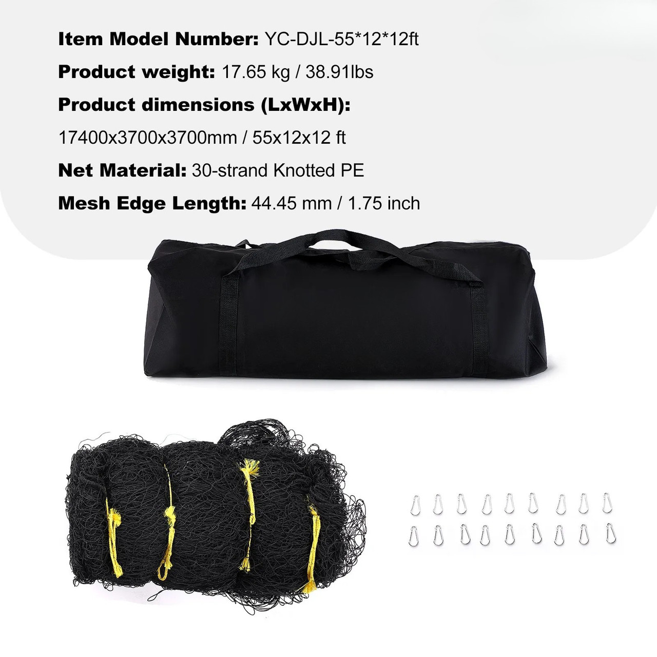 Baseball Batting Netting, Professional Softball Baseball Batting Hitting Training Net, Practice Portable Pitching Cage Net with Door & Carry Bag, Heavy Duty Enclosed PE Netting, 55FT (NET ONLY)