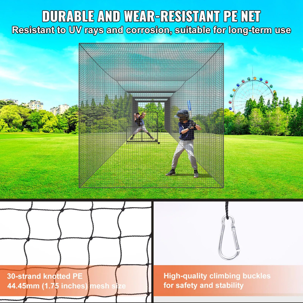 Baseball Batting Netting, Professional Softball Baseball Batting Hitting Training Net, Practice Portable Pitching Cage Net with Door & Carry Bag, Heavy Duty Enclosed PE Netting, 55FT (NET ONLY)