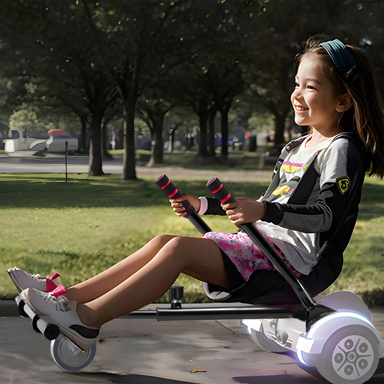 Hoverboard Seat Attachment, Compatible with All 6.5" 8" 8.5" 10" Hoverboards, Grips Control, Adjustable Frame Length and 220 LBS Load Capacity, Hover Board Go Karts Accessory, for Kids Adults