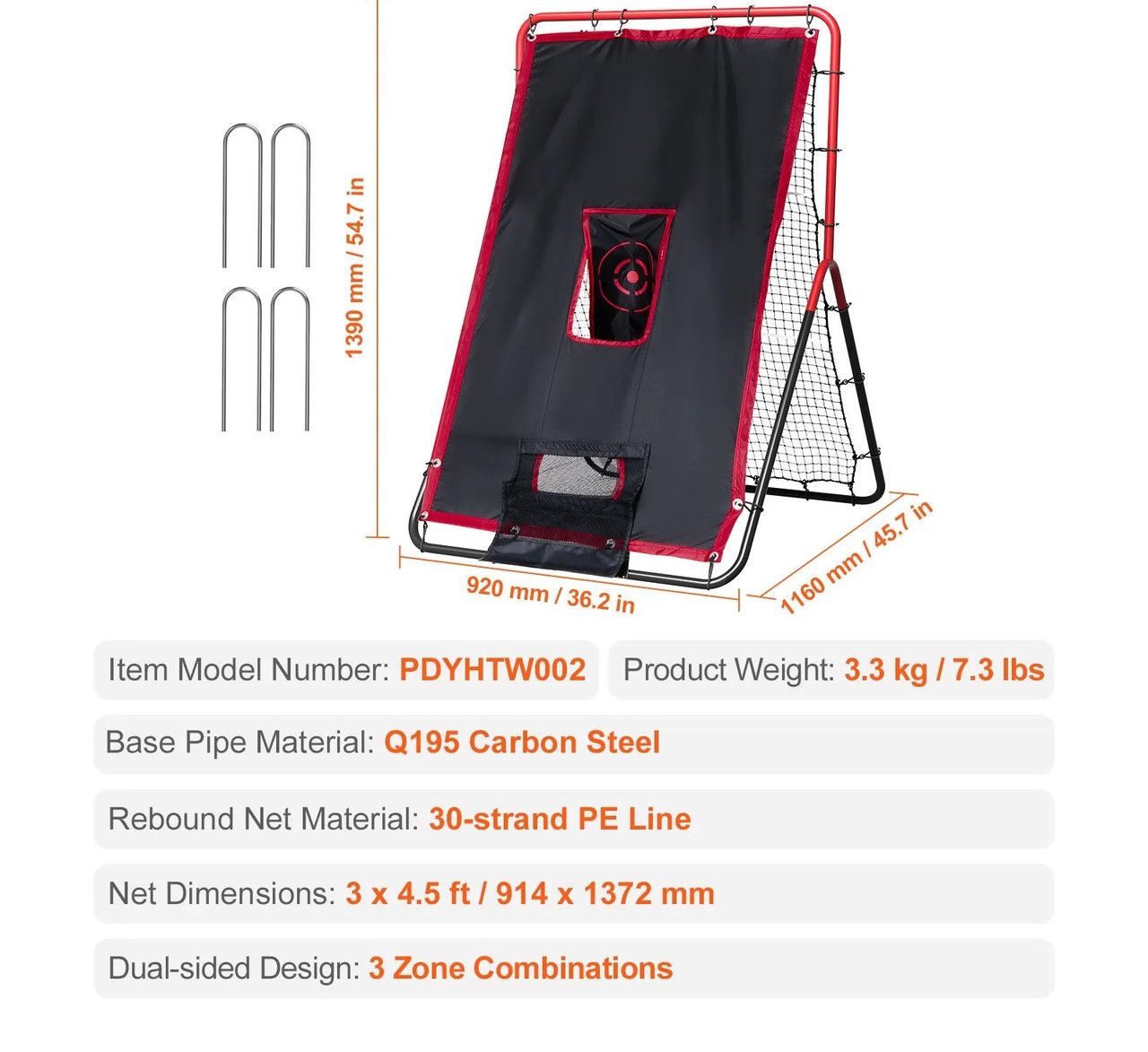 Baseball And Softball Rebounder Net, 3.5 x 4.5 ft 2-in-1 Switch Hitter Pitch Trainer, PitchBack Baseball Pitching Return Trainer Nest, Bounce Back Net for Fielding/Throwing Practice